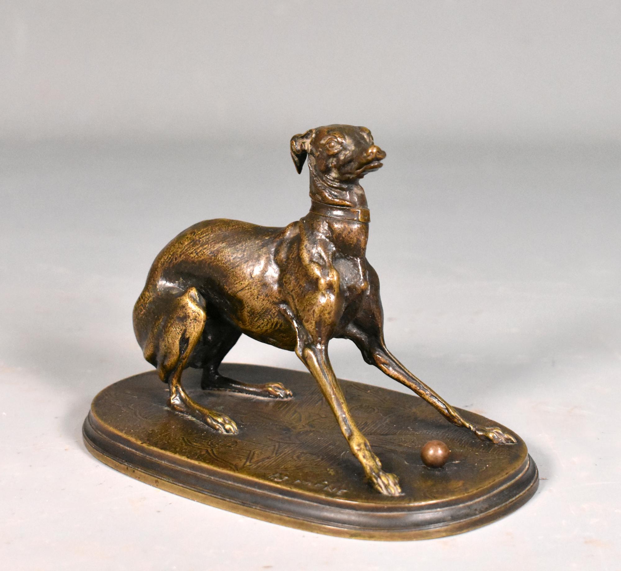 Greyhound with Ball in Bronze by Pierre-Jules Mène '1810-1879' For Sale 2