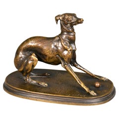 Windhund mit Ball in Bronze von Pierre-Jules Mène (1810-1879)