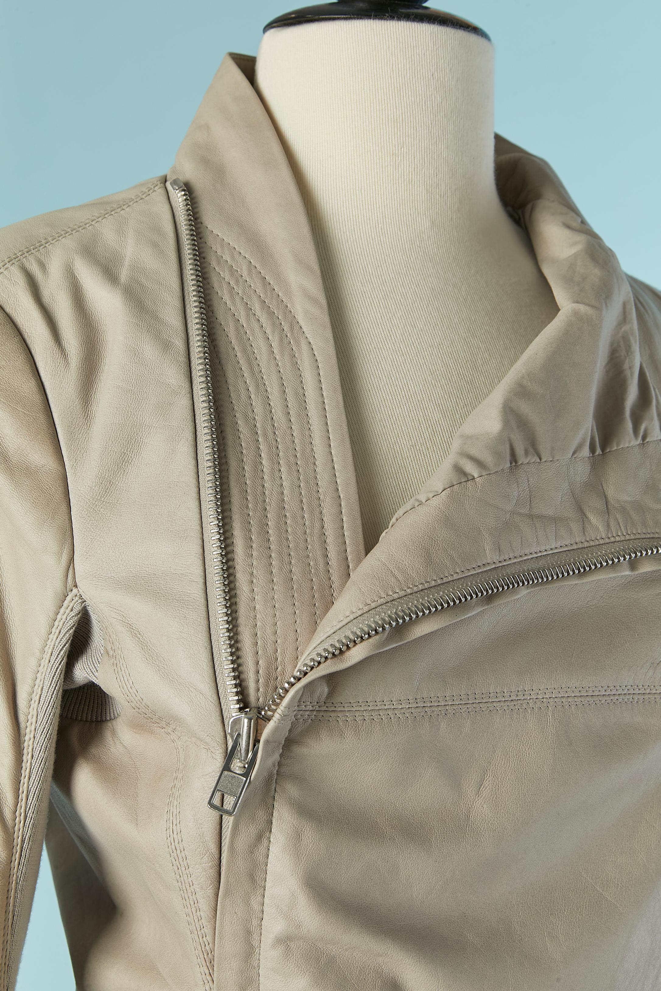 Beige Greyish/beige leather jacket with ribs under the sleeve RICK OWENS For Sale