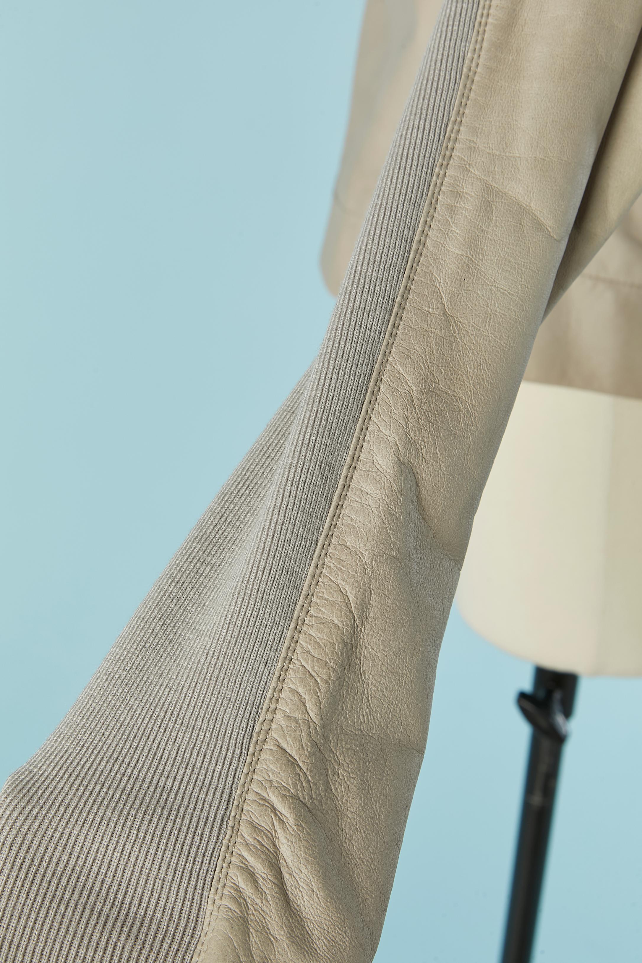 Greyish/beige leather jacket with ribs under the sleeve RICK OWENS In Excellent Condition For Sale In Saint-Ouen-Sur-Seine, FR