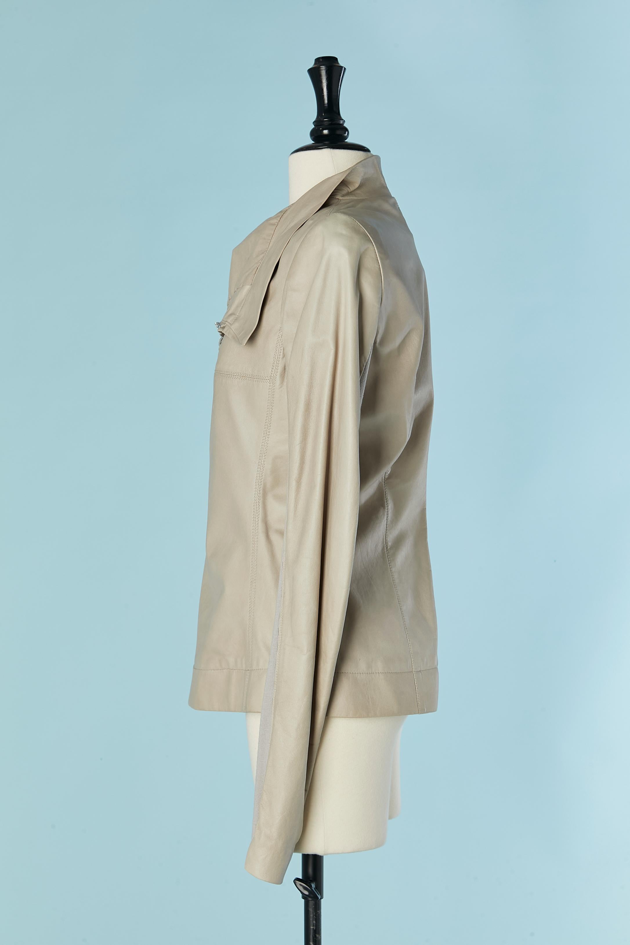 Women's or Men's Greyish/beige leather jacket with ribs under the sleeve RICK OWENS For Sale