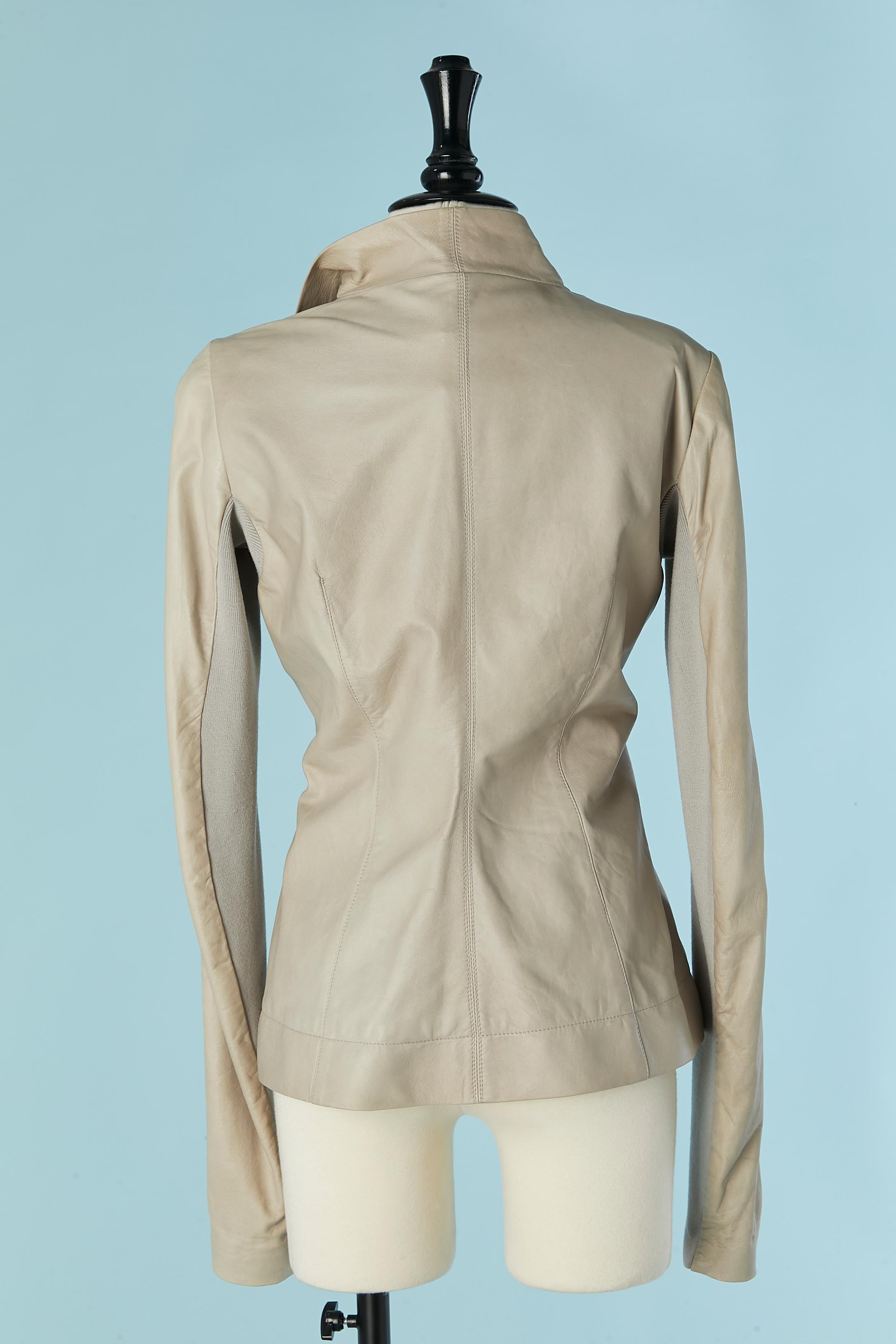 Greyish/beige leather jacket with ribs under the sleeve RICK OWENS For Sale 1