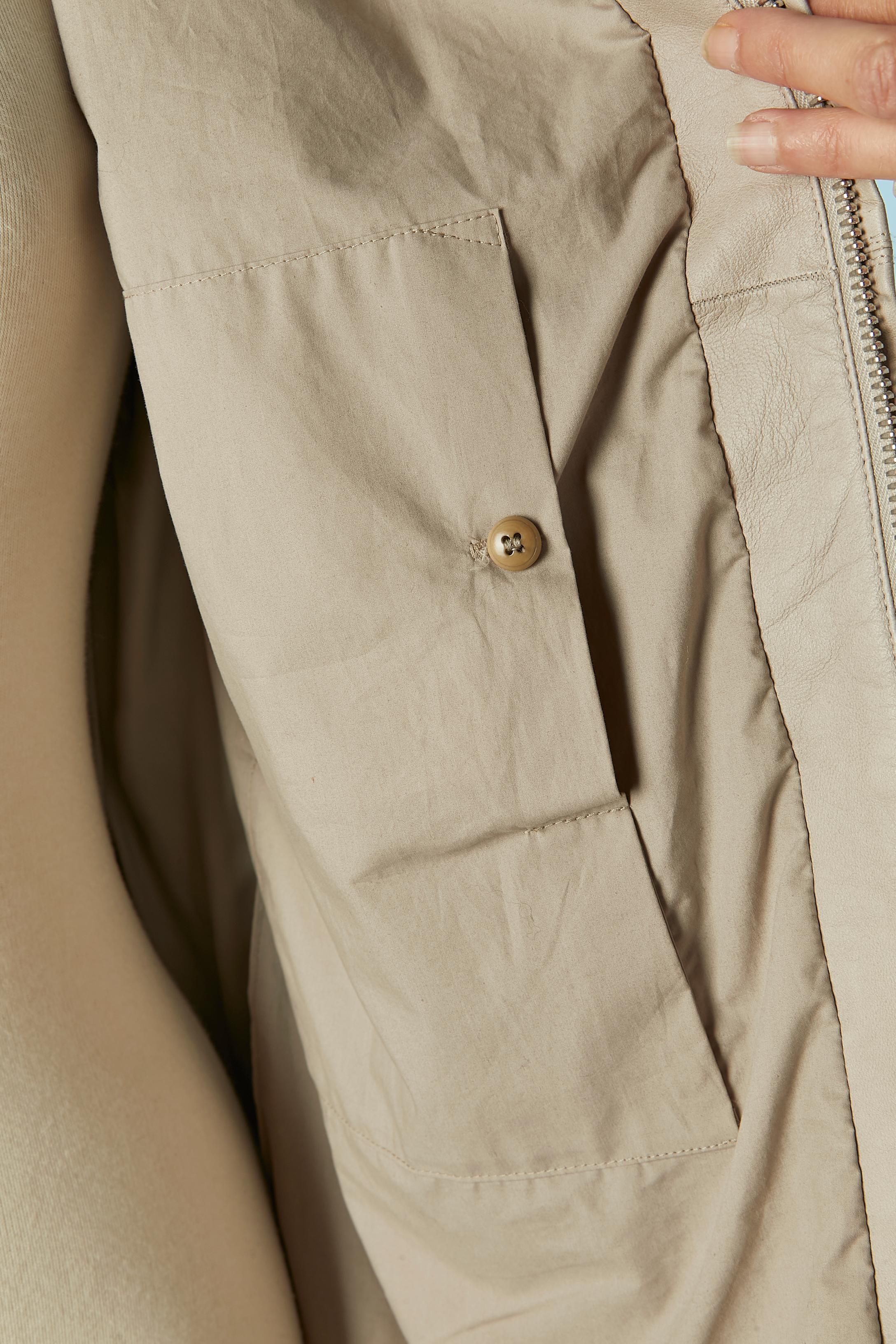 Greyish/beige leather jacket with ribs under the sleeve RICK OWENS For Sale 3