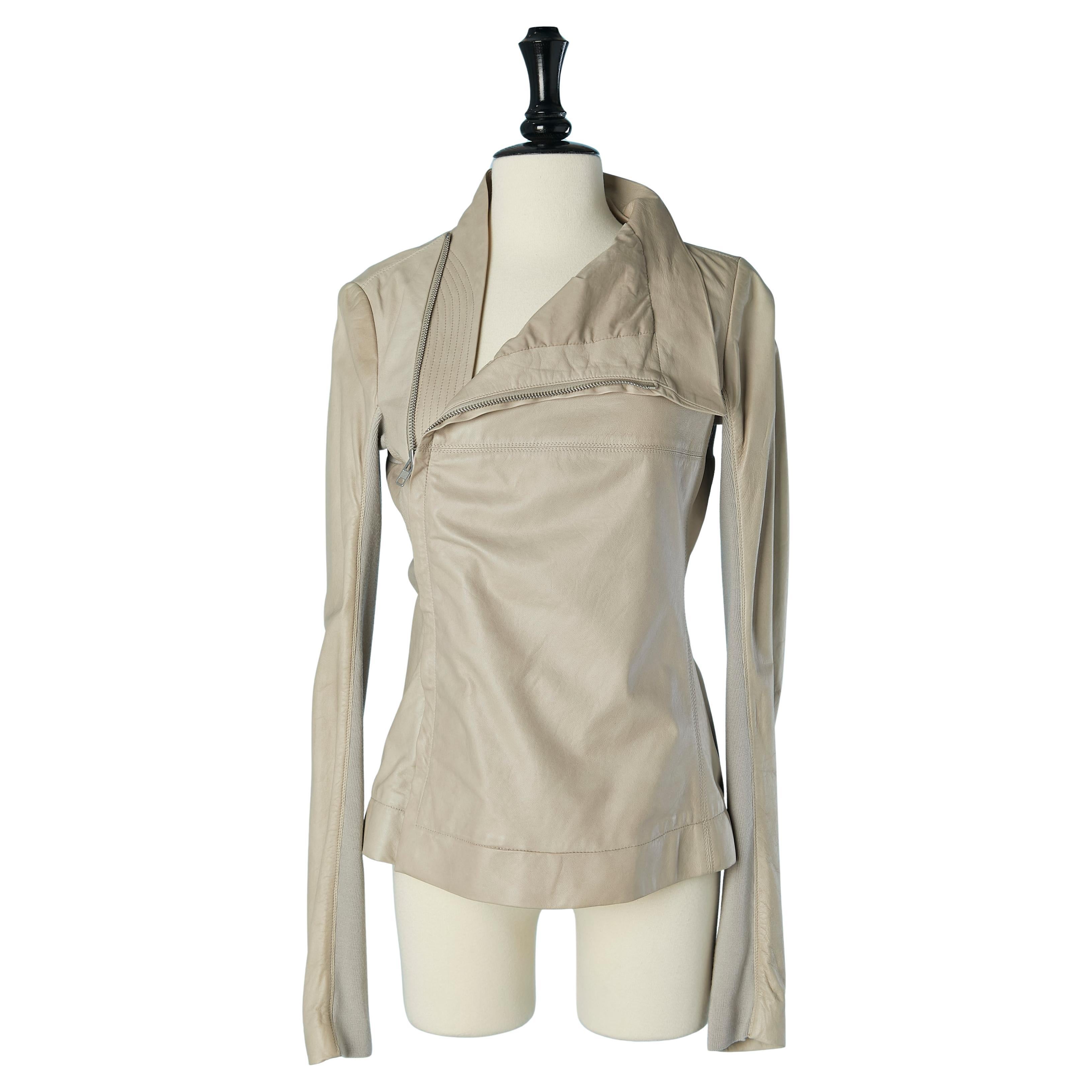 Greyish/beige leather jacket with ribs under the sleeve RICK OWENS For Sale