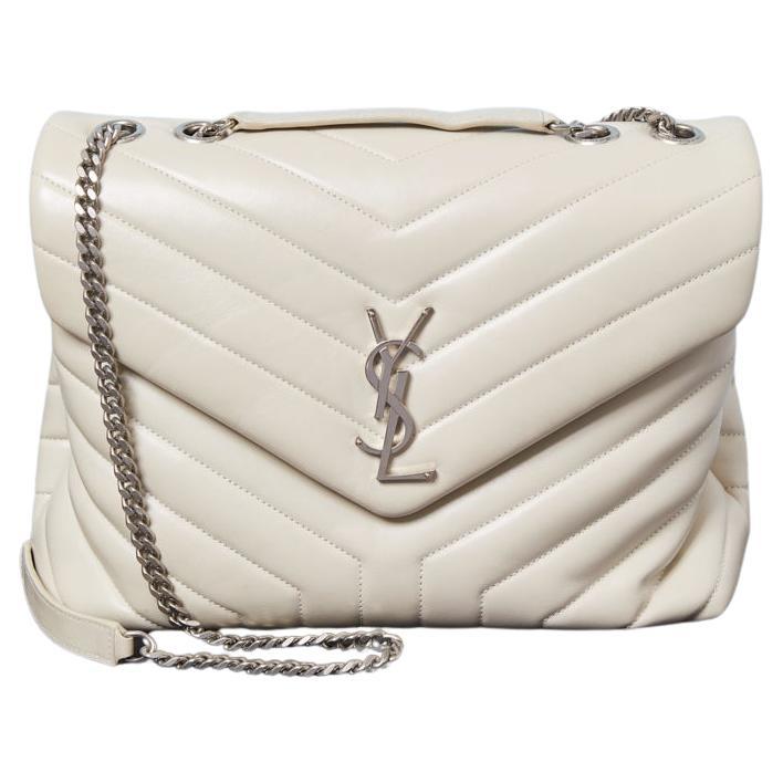 Borsa a tracolla "Loulou" in pelle trapuntata grigio-beige SAINT LAURENT