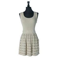 Greyish/beige sleeveless jacquard mini dress ALAIA