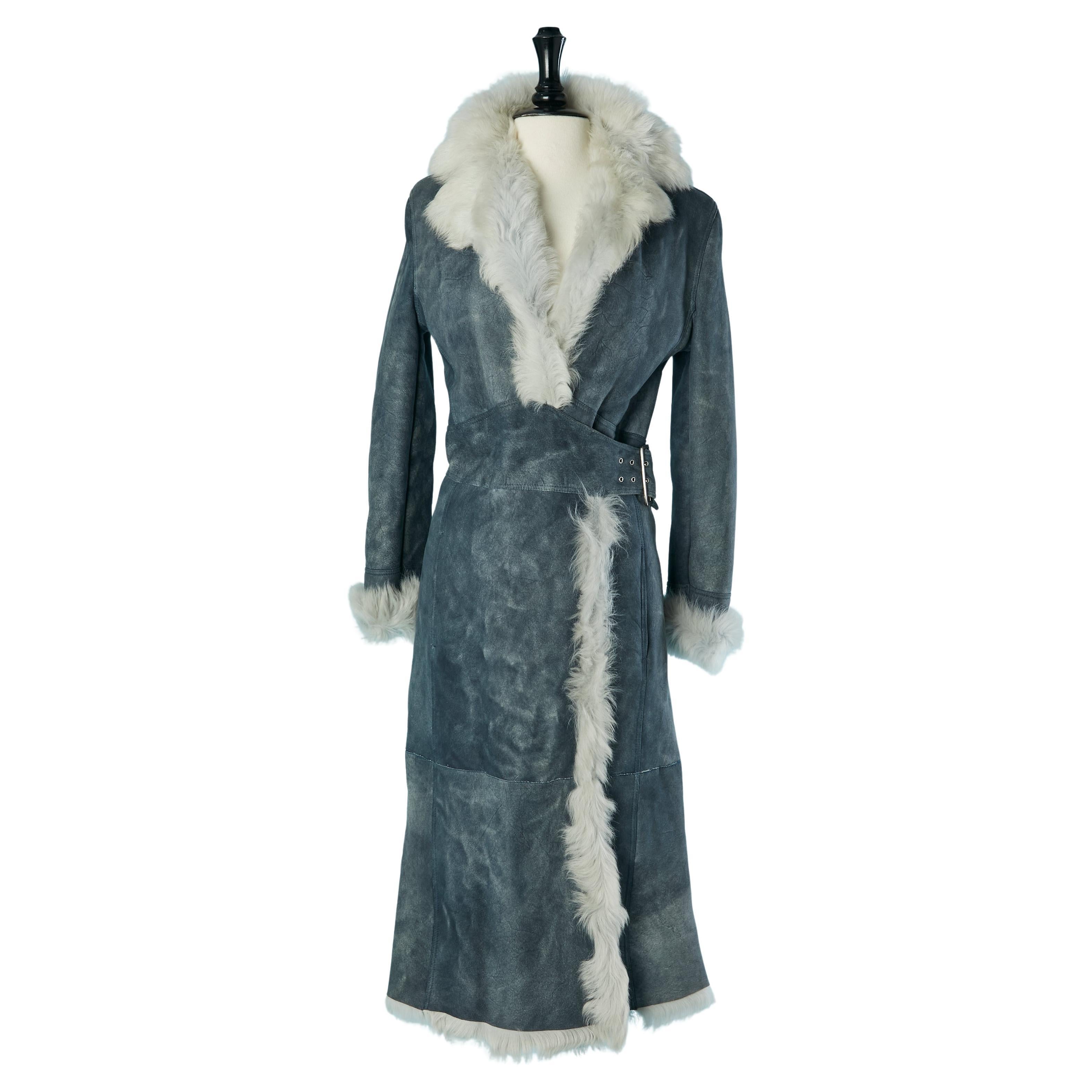 Cappotto Sherling grigio-azzurro Gianni Versace in vendita