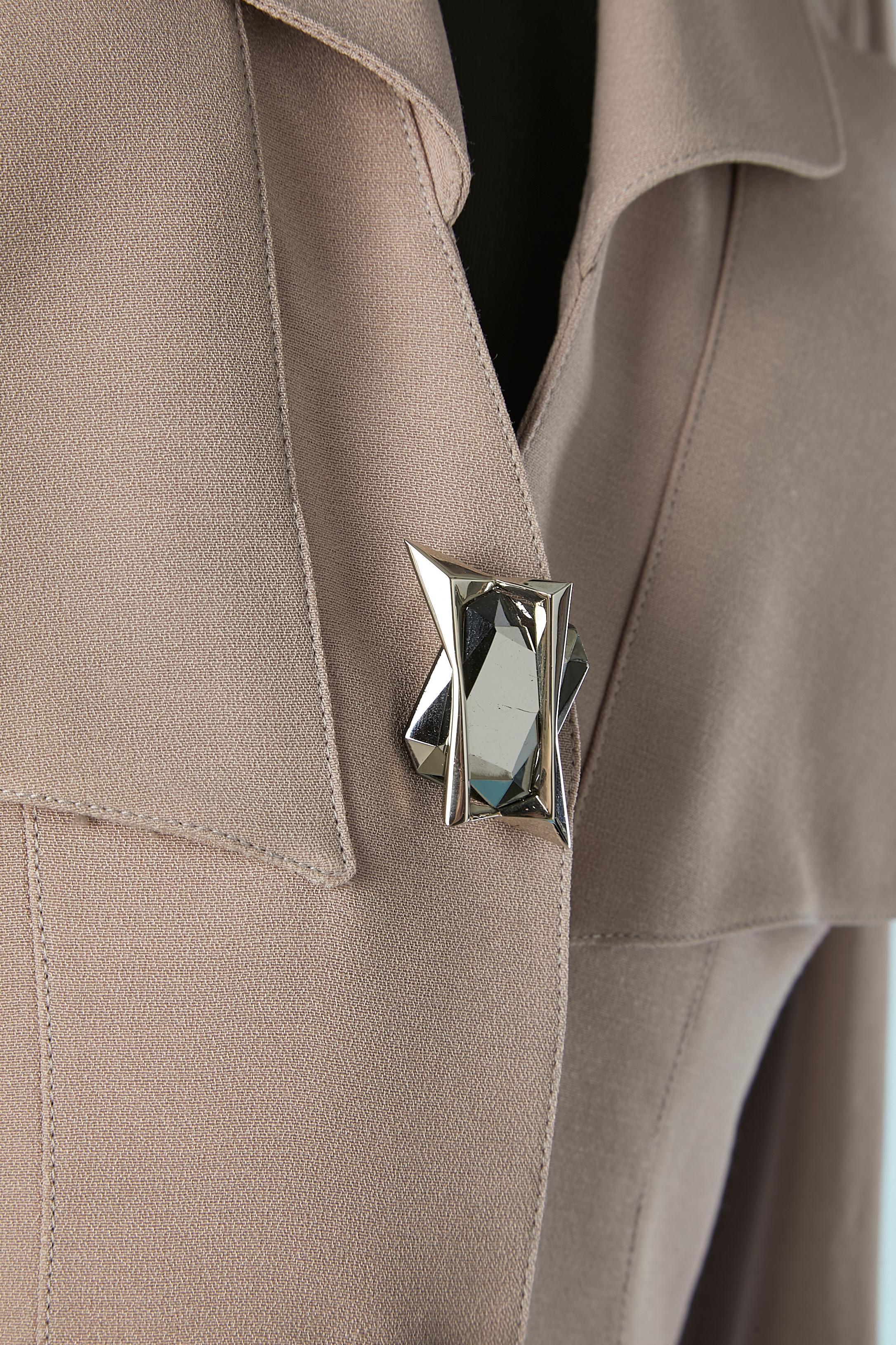 Greyish-Lilak wool skirt- suit  with jewlery snap Thierry Mugler Circa 1990's  In Excellent Condition For Sale In Saint-Ouen-Sur-Seine, FR