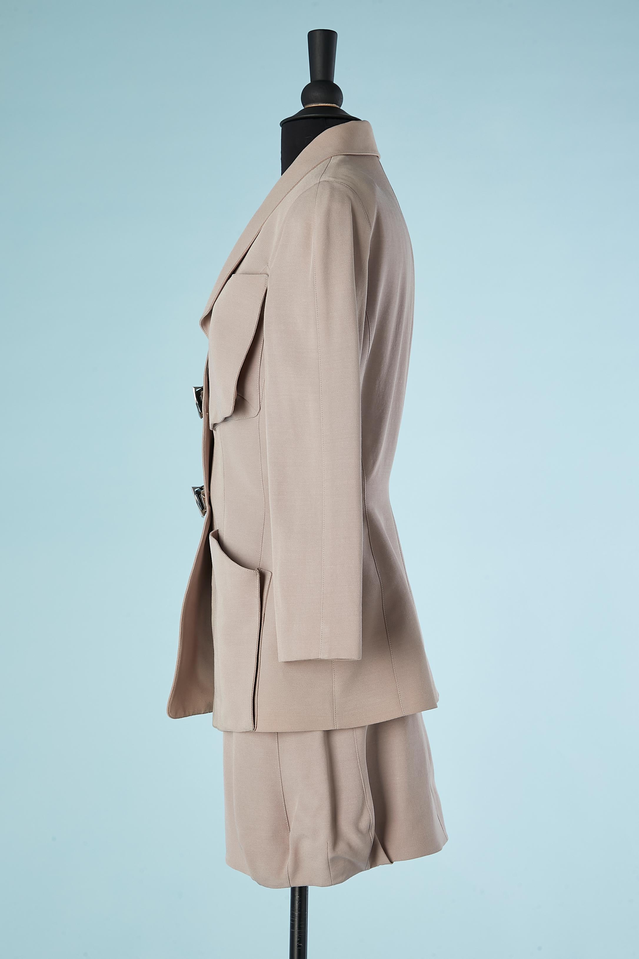 Greyish-Lilak wool skirt- suit  with jewlery snap Thierry Mugler Circa 1990's  For Sale 2