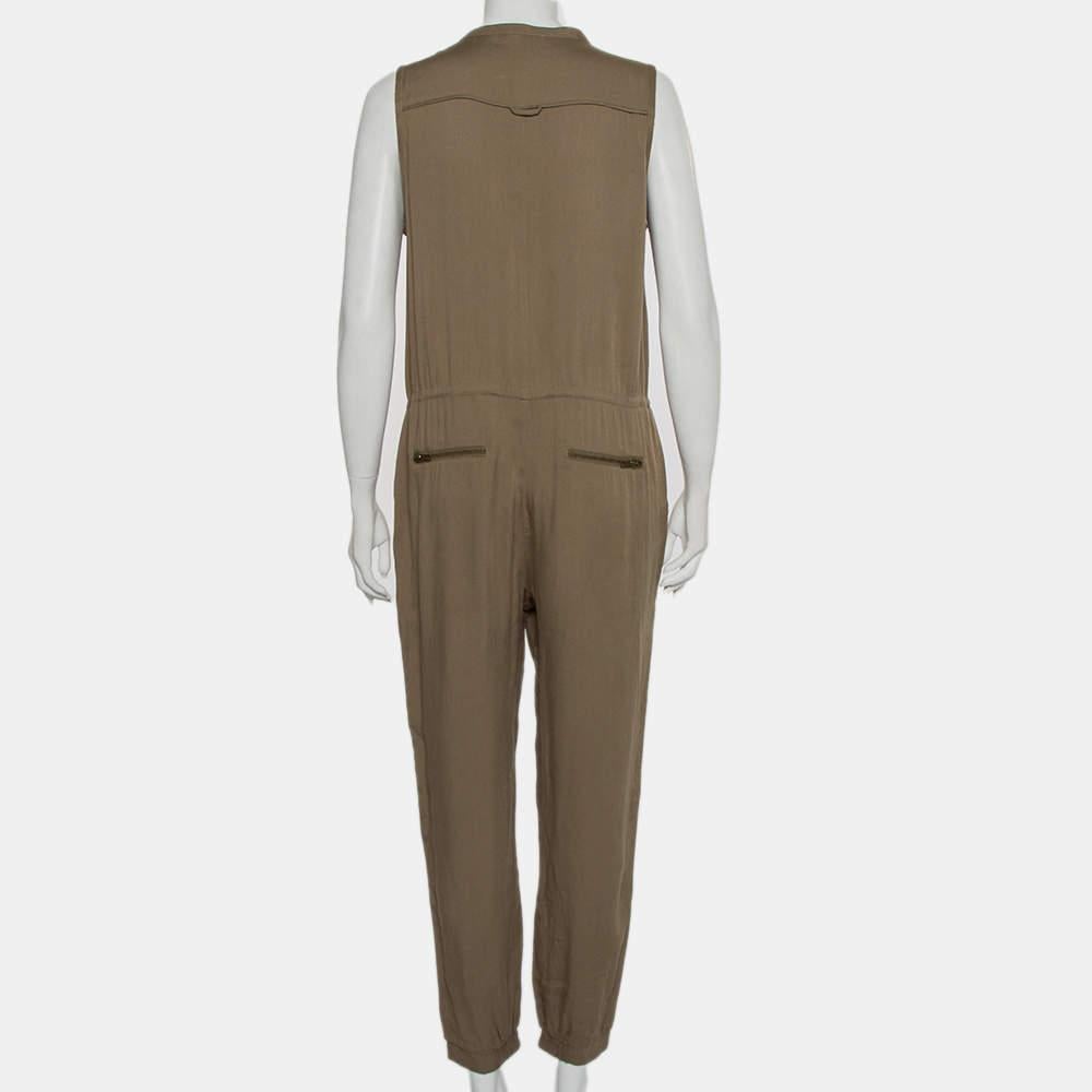 Brown Greylin Military Green Synthetic Sleeveless Klark Jumpsuit M