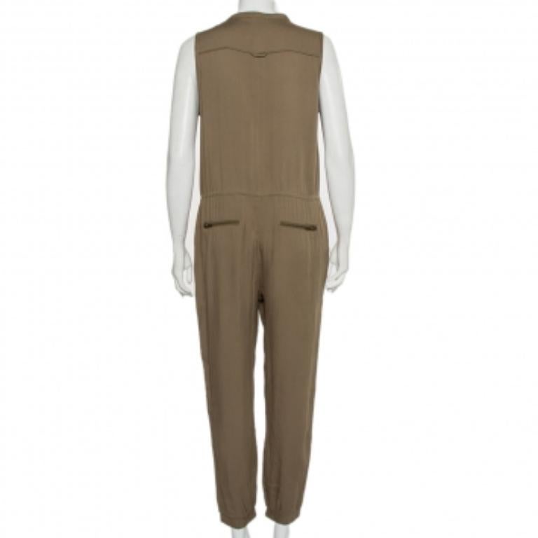 Brown Greylin Military Green Synthetic Sleeveless Klark Jumpsuit M For Sale