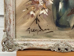 Vintage Impasto-Ölgemälde eines üppigen Straußes aus feuerroten und korallenroten Blumen