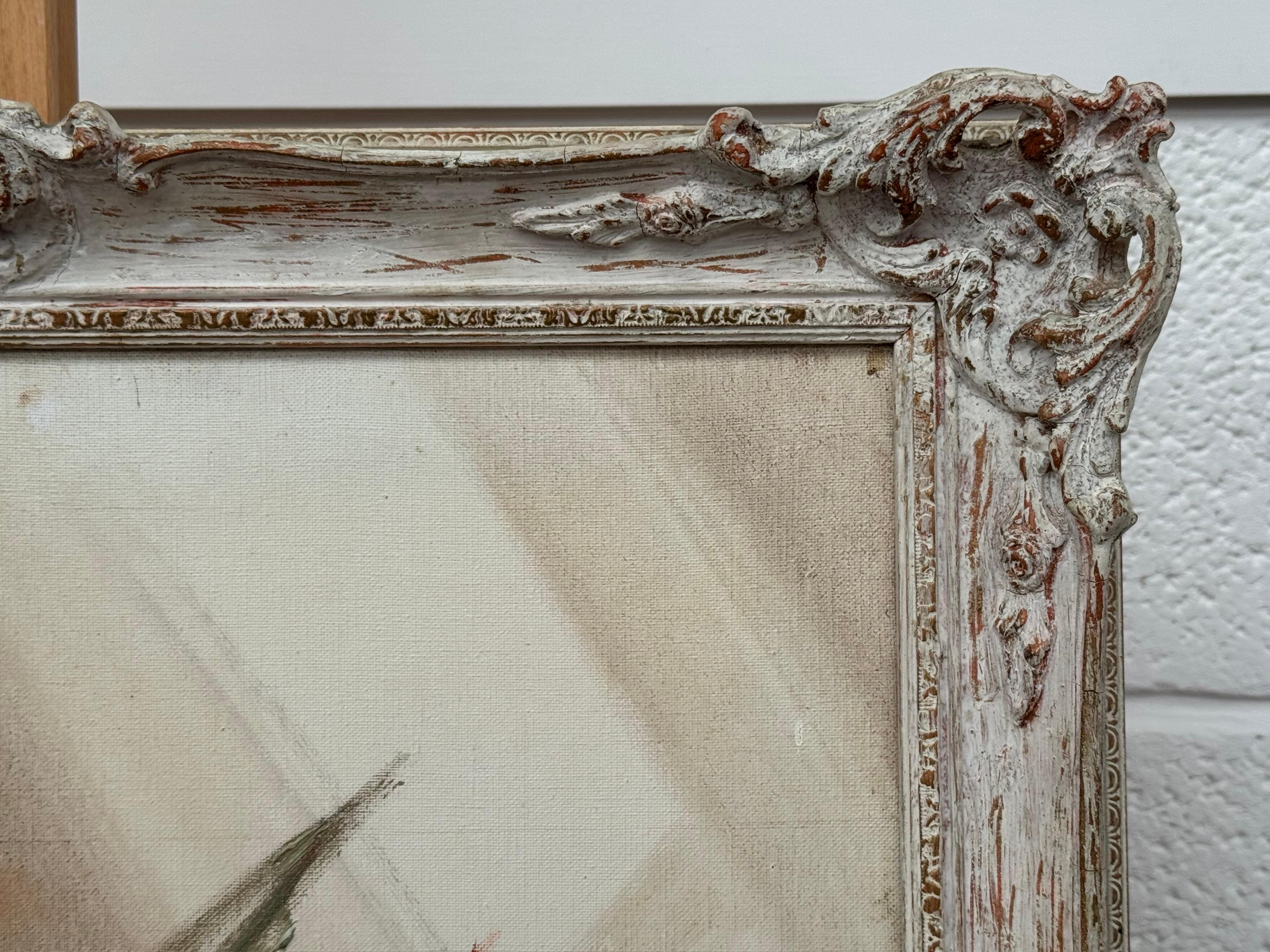 Vintage Impasto-Ölgemälde eines üppigen Straußes aus feuerroten und korallenroten Blumen im Angebot 4