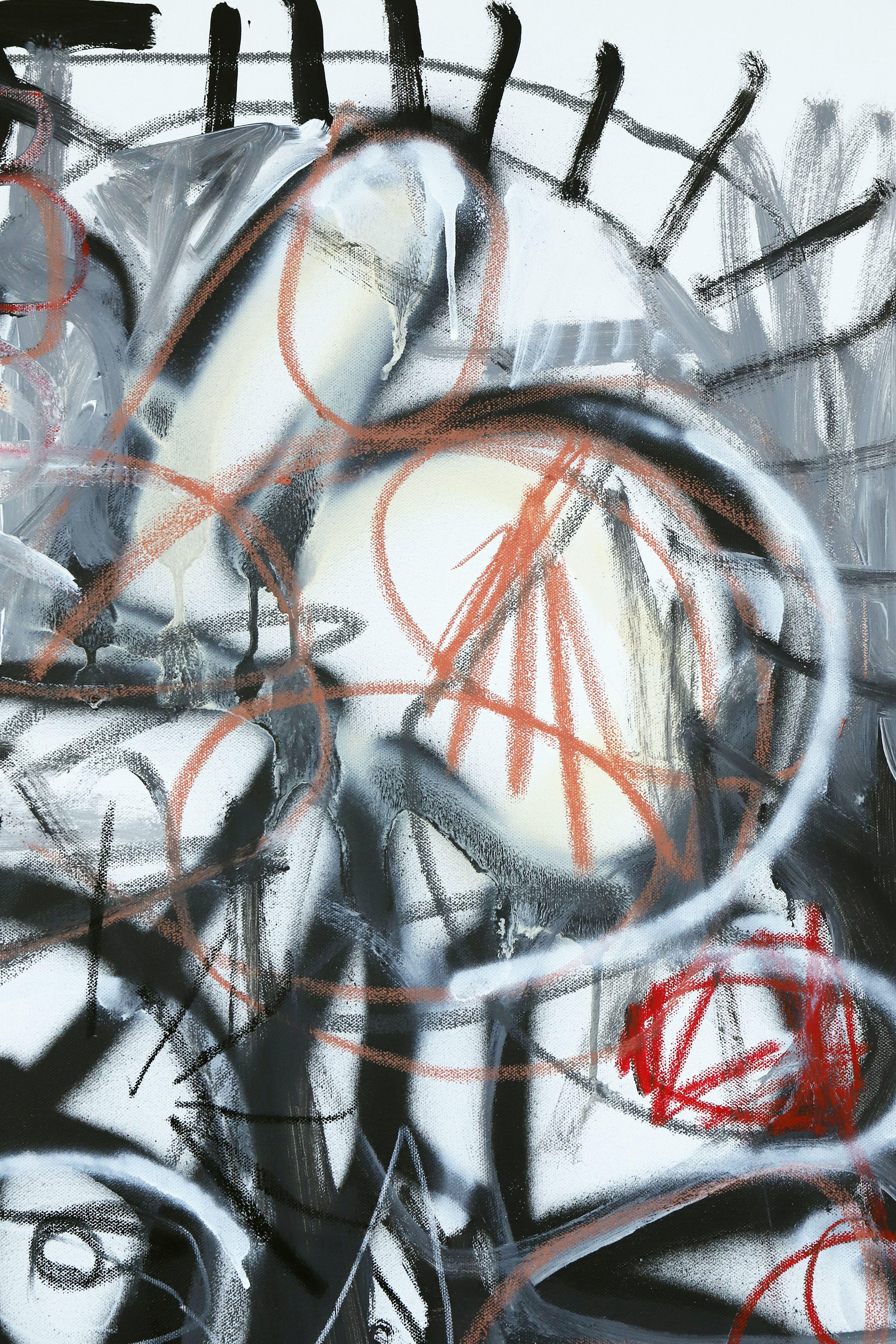 A Day at the Beach - Gray Abstract Painting by Grégoire Devin