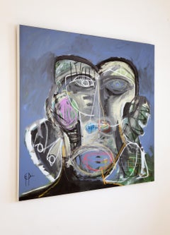 'Woman on The Island' Abstract, Mixed Media, Figurative Painting on Canvas