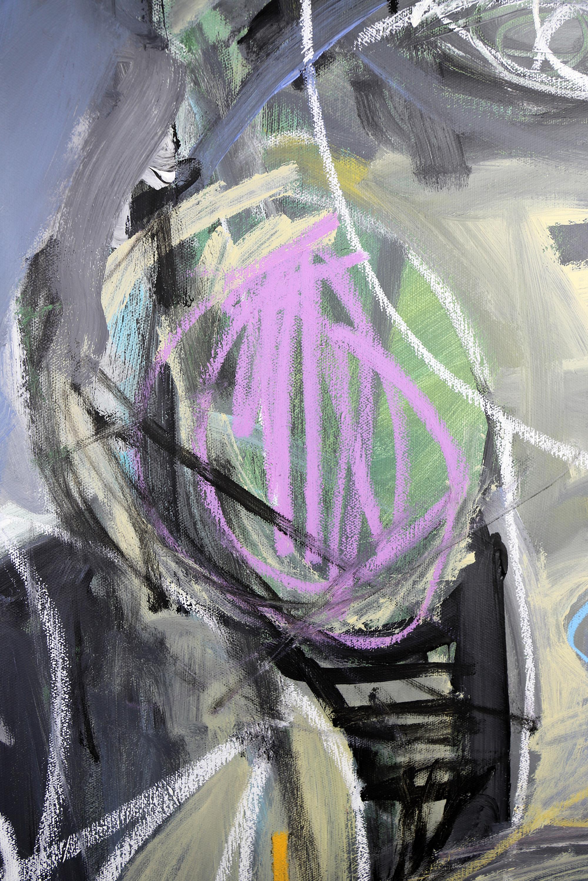 'Donna sull'isola' Pittura astratta, a tecnica mista e figurativa su tela - Figurative Painting Grigio di Grégoire Devin