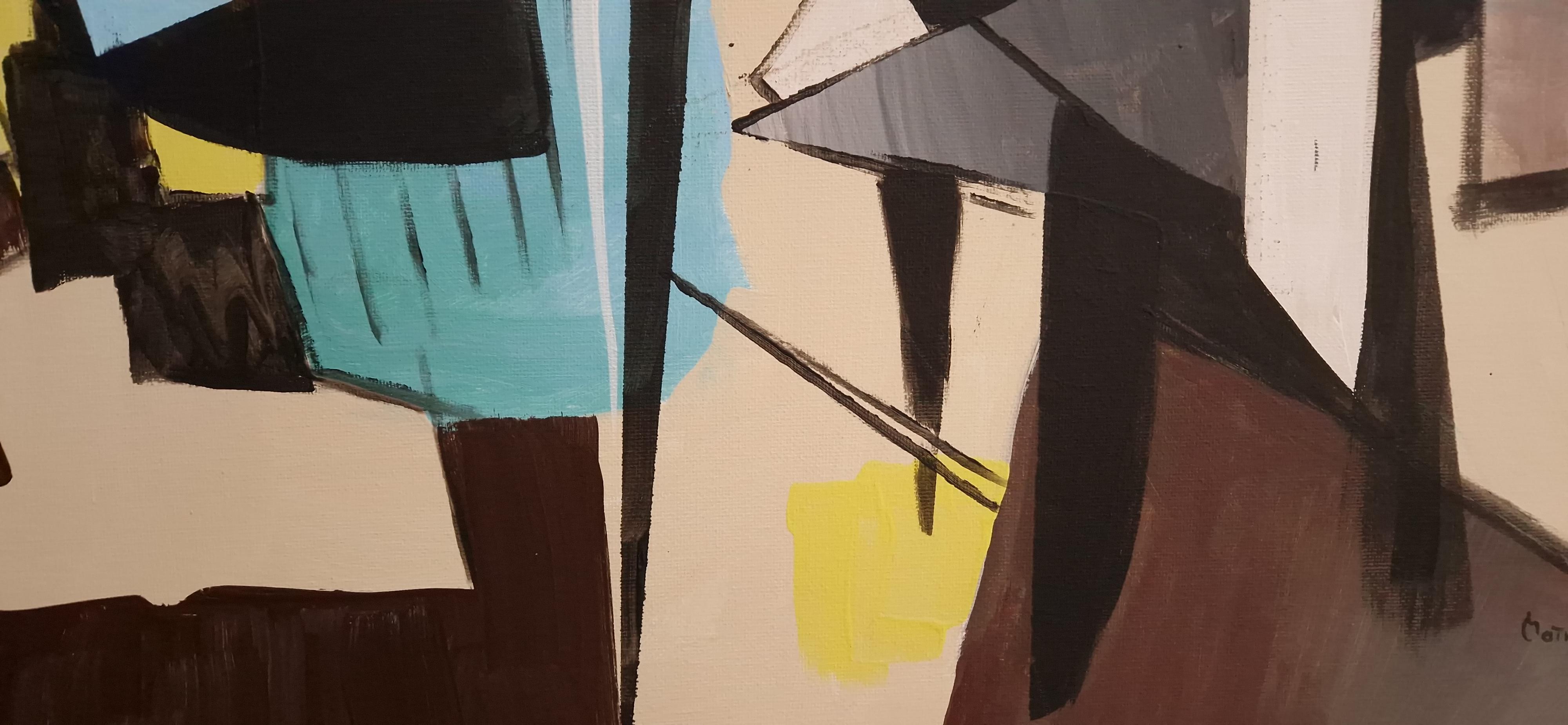 Après Midi au Café by Grégoire Mathias – Modern French Cubist Café Scene For Sale 10