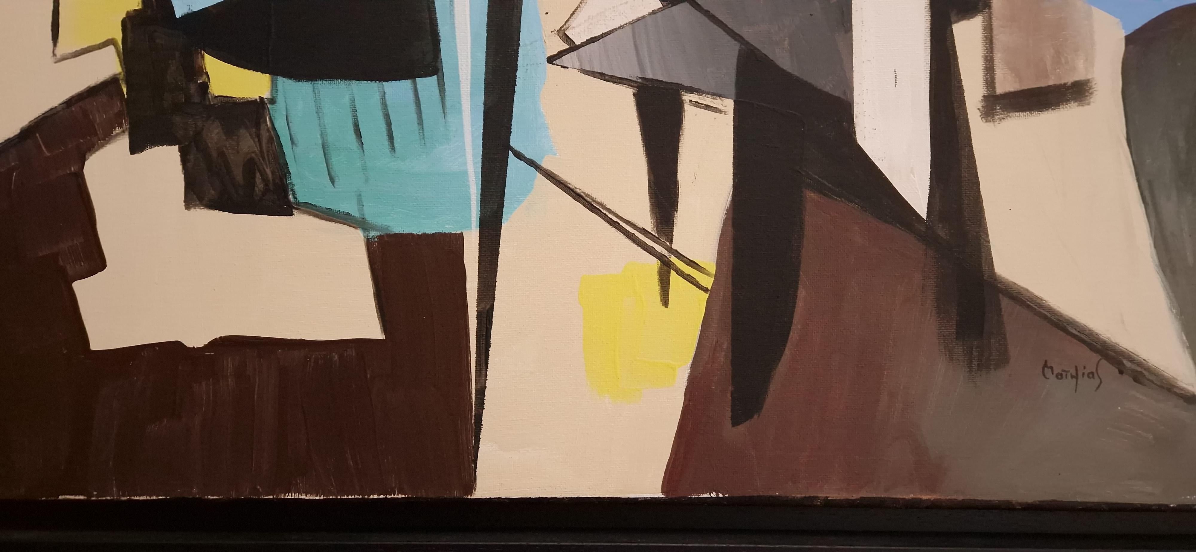 Après Midi au Café by Grégoire Mathias – Modern French Cubist Café Scene For Sale 11