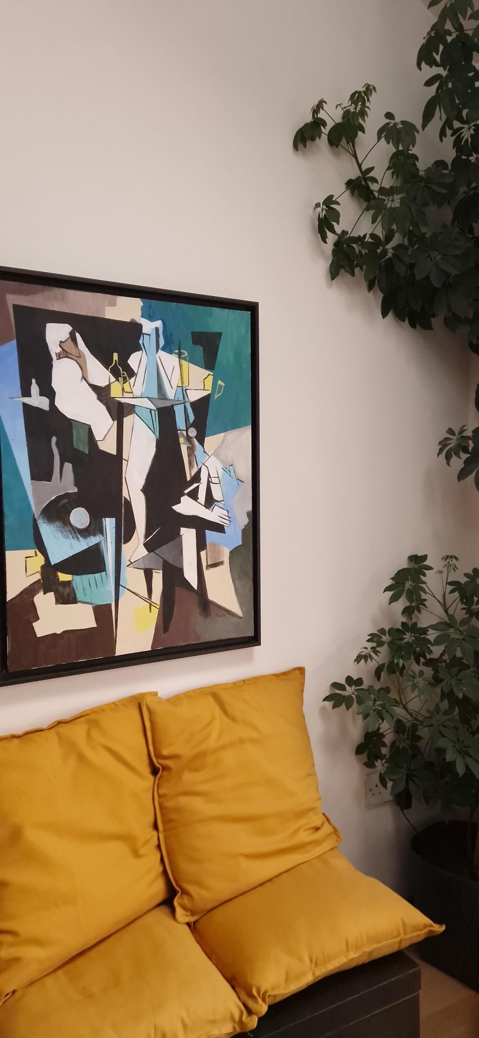 Après Midi au Café by Grégoire Mathias – Modern French Cubist Café Scene For Sale 12