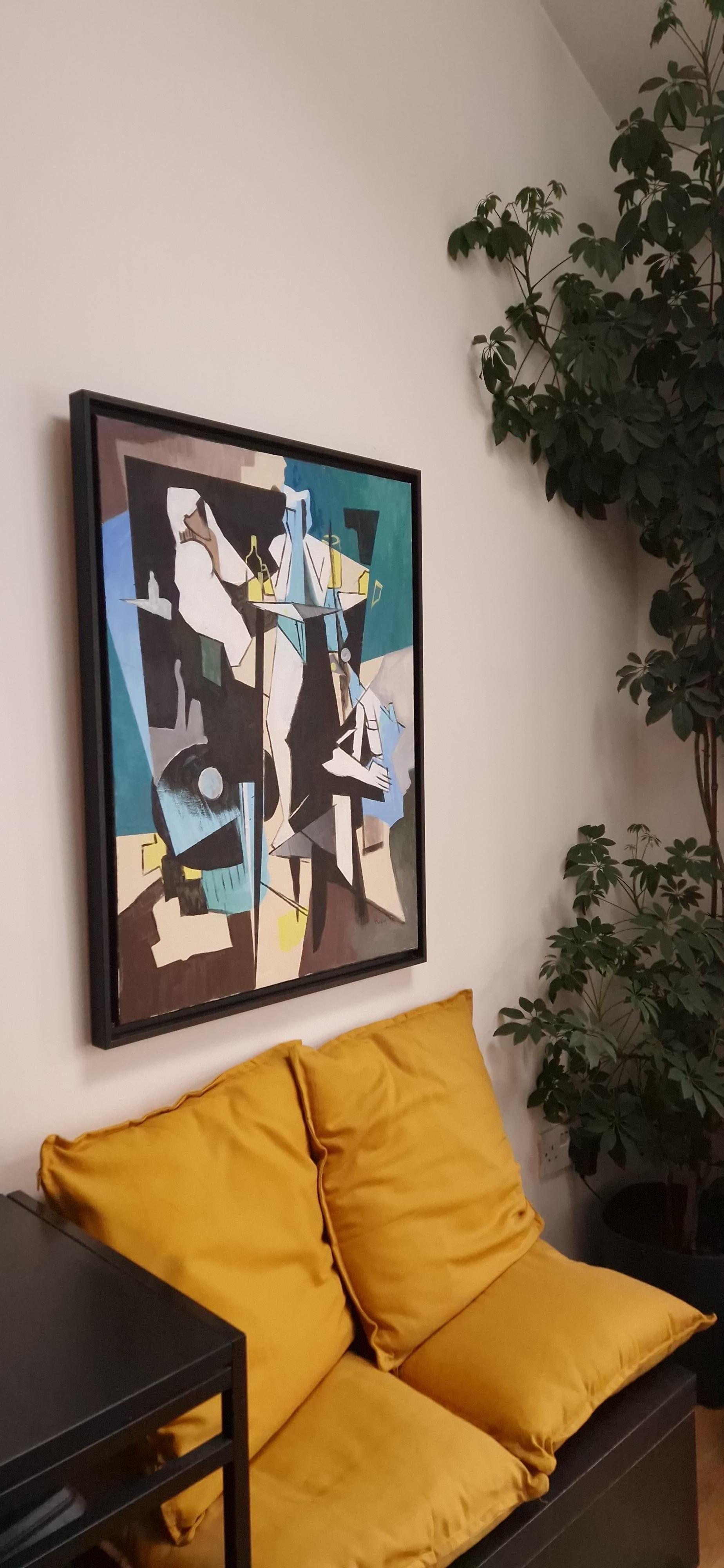 Après Midi au Café by Grégoire Mathias – Modern French Cubist Café Scene For Sale 13