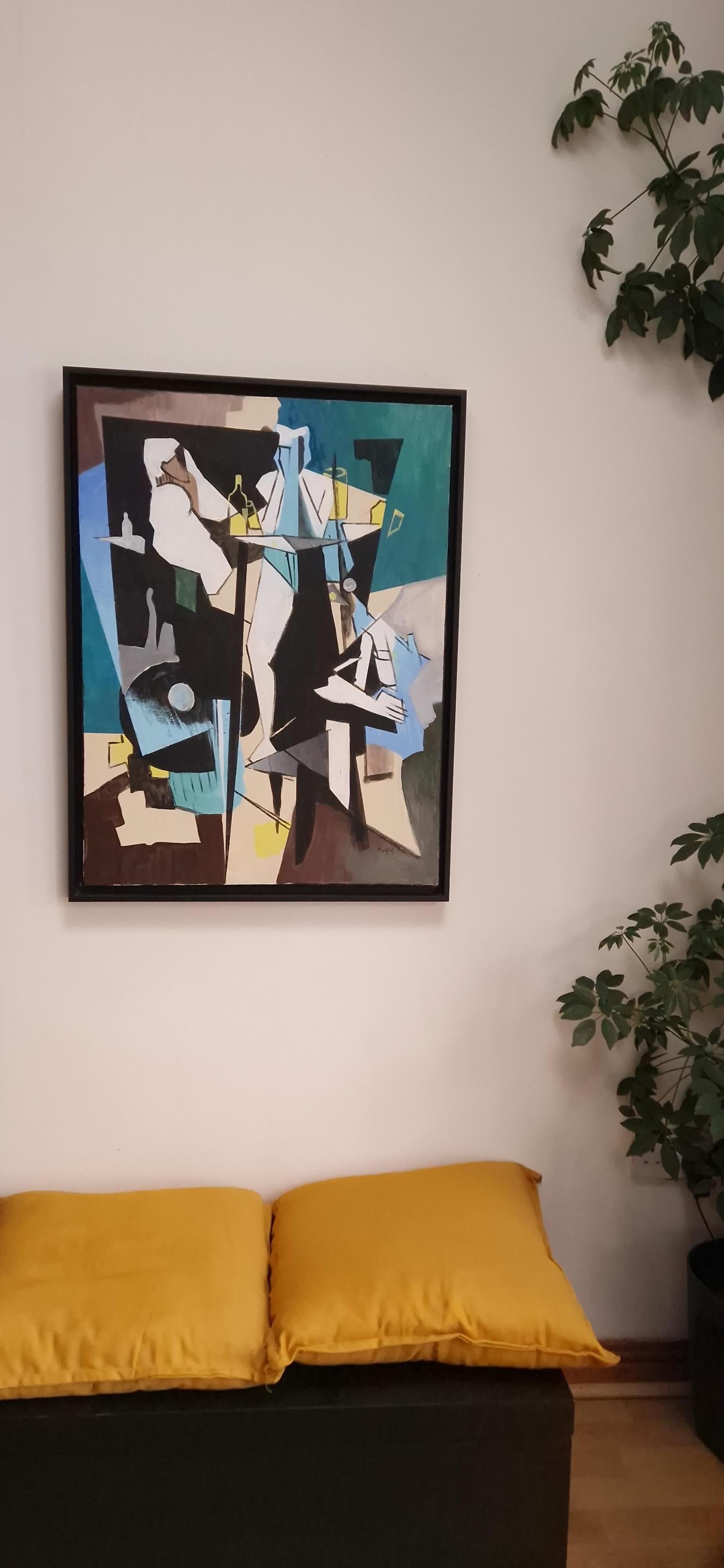 Après Midi au Café by Grégoire Mathias – Modern French Cubist Café Scene For Sale 15