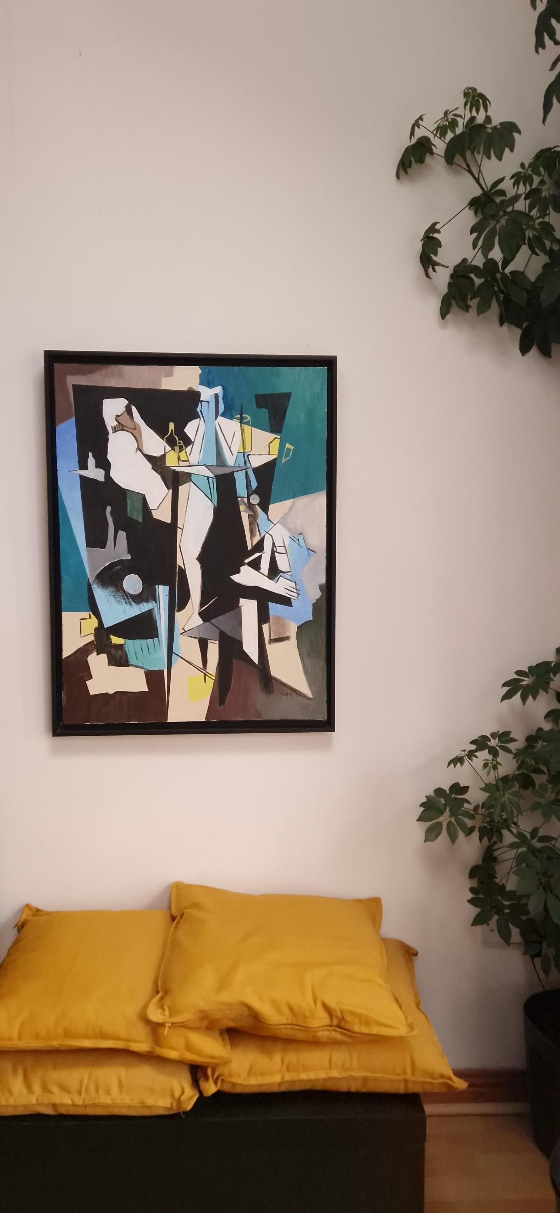 Après Midi au Café by Grégoire Mathias – Modern French Cubist Café Scene 14