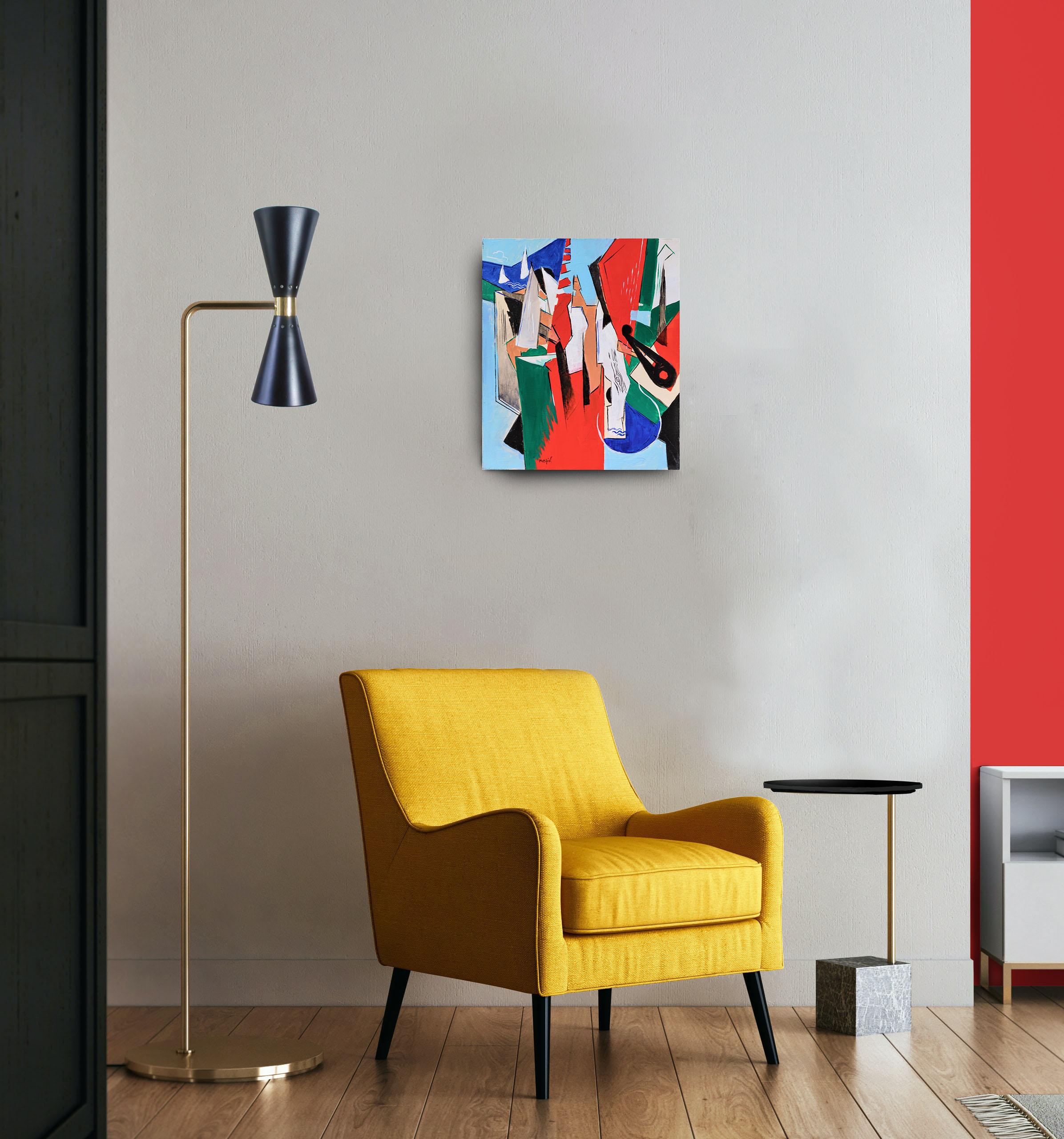 Après Midi en Grèce by Grégoire Mathias – Diachronic Cubist Seaside Composition For Sale 9