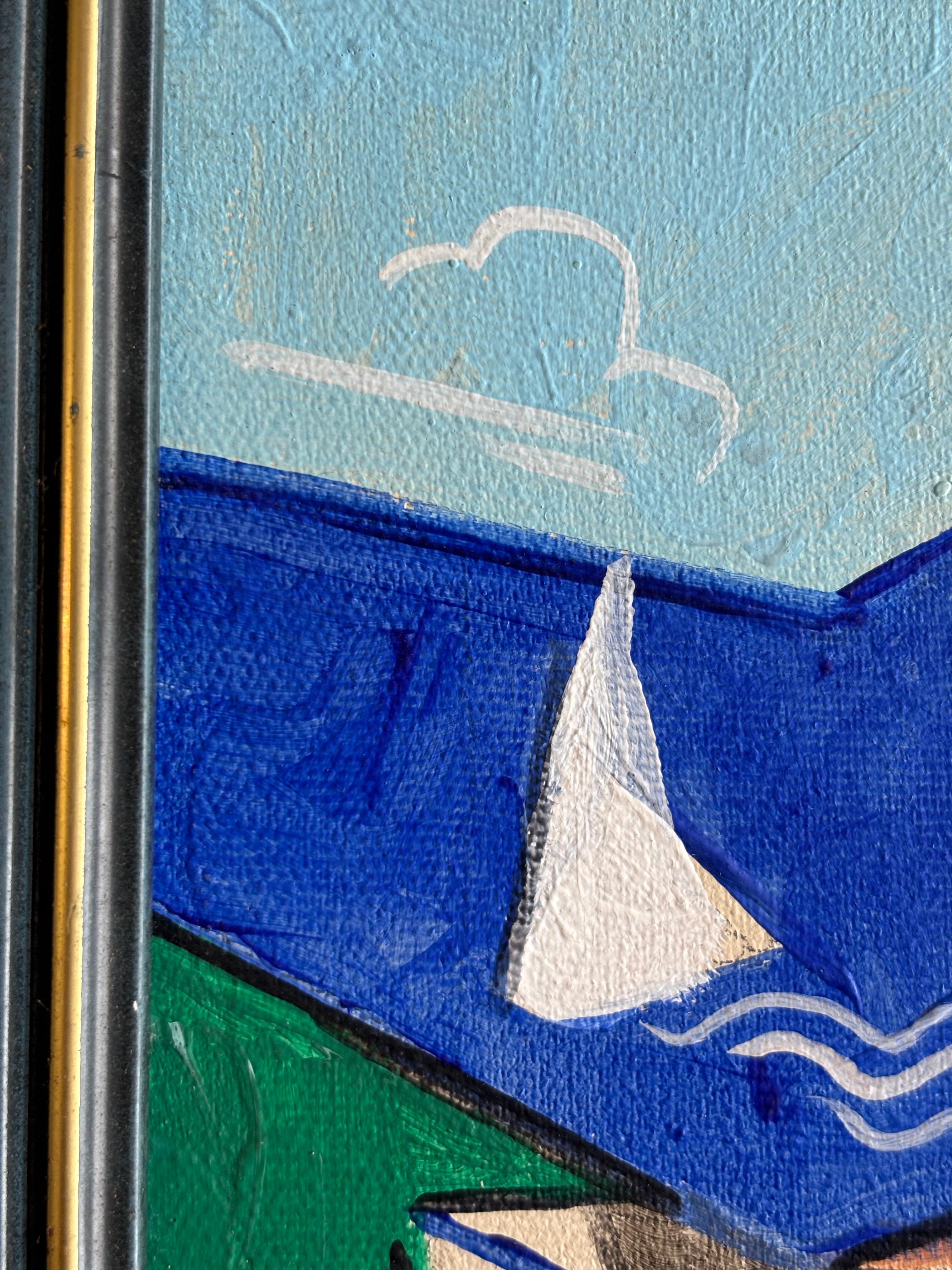 Après Midi en Grèce by Grégoire Mathias – Diachronic Cubist Seaside Composition For Sale 4