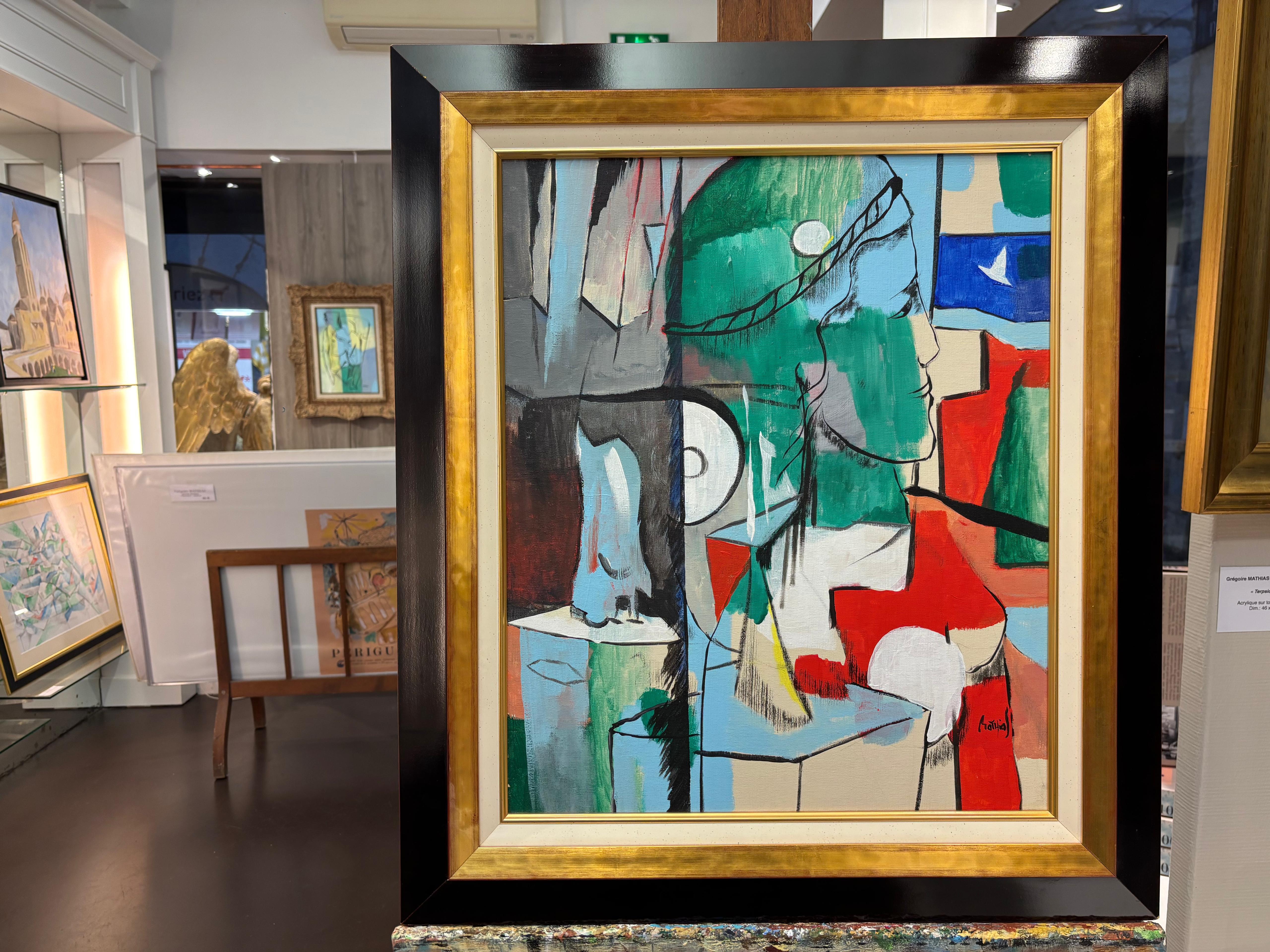 Après Midi en Grèce II von Grégoire Mathias - Kubistische Acrylmalerei auf Leinwand im Angebot 5