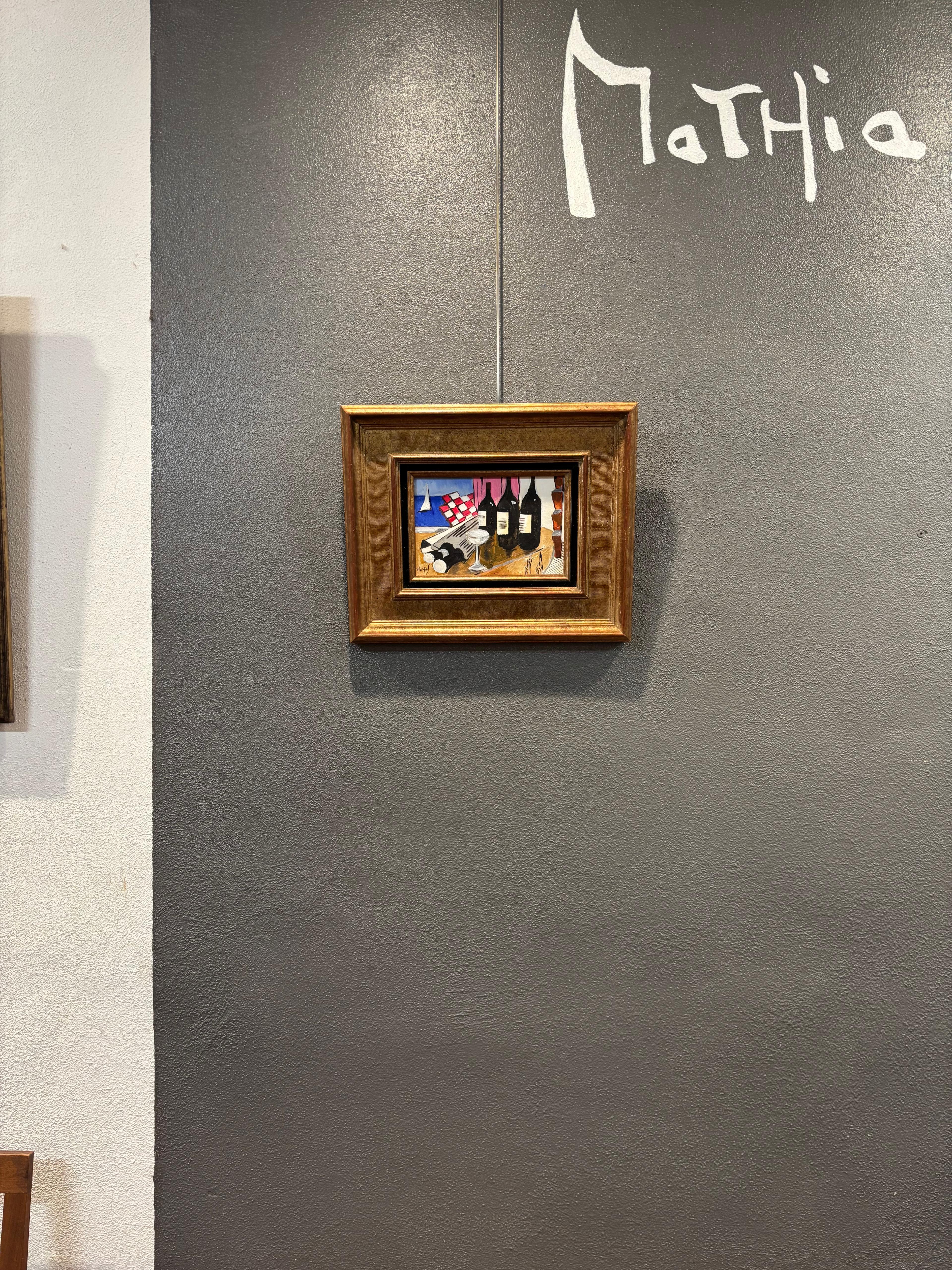 Avant le Déjeuner, von Grégoire Mathias - Stilleben mit Weinflaschen und Glas im Angebot 11