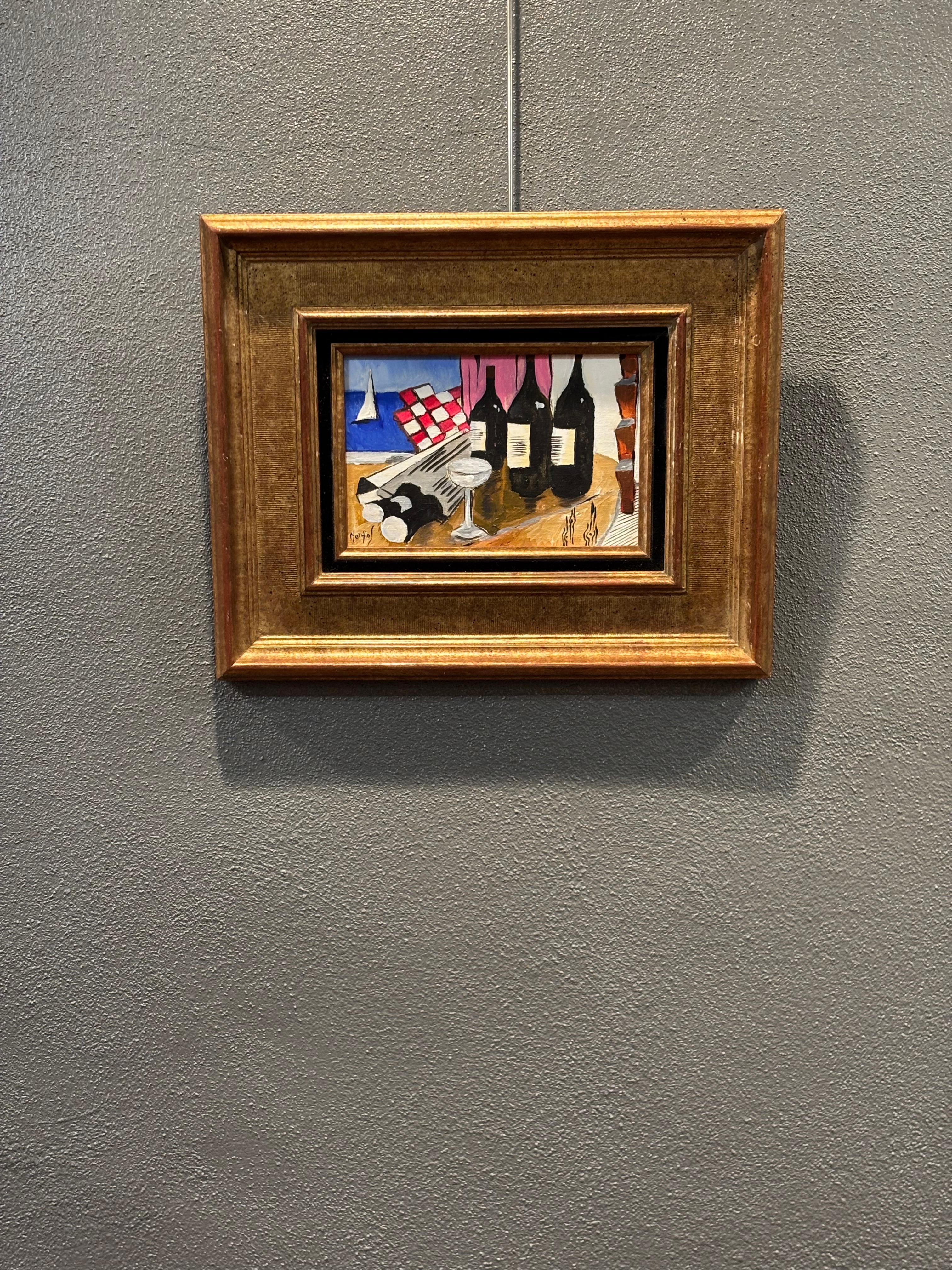 Avant le Déjeuner, von Grégoire Mathias - Stilleben mit Weinflaschen und Glas im Angebot 5