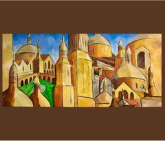 "Cathédrale Saint Front" par G. Mathias - Grande peinture cubiste française de référence