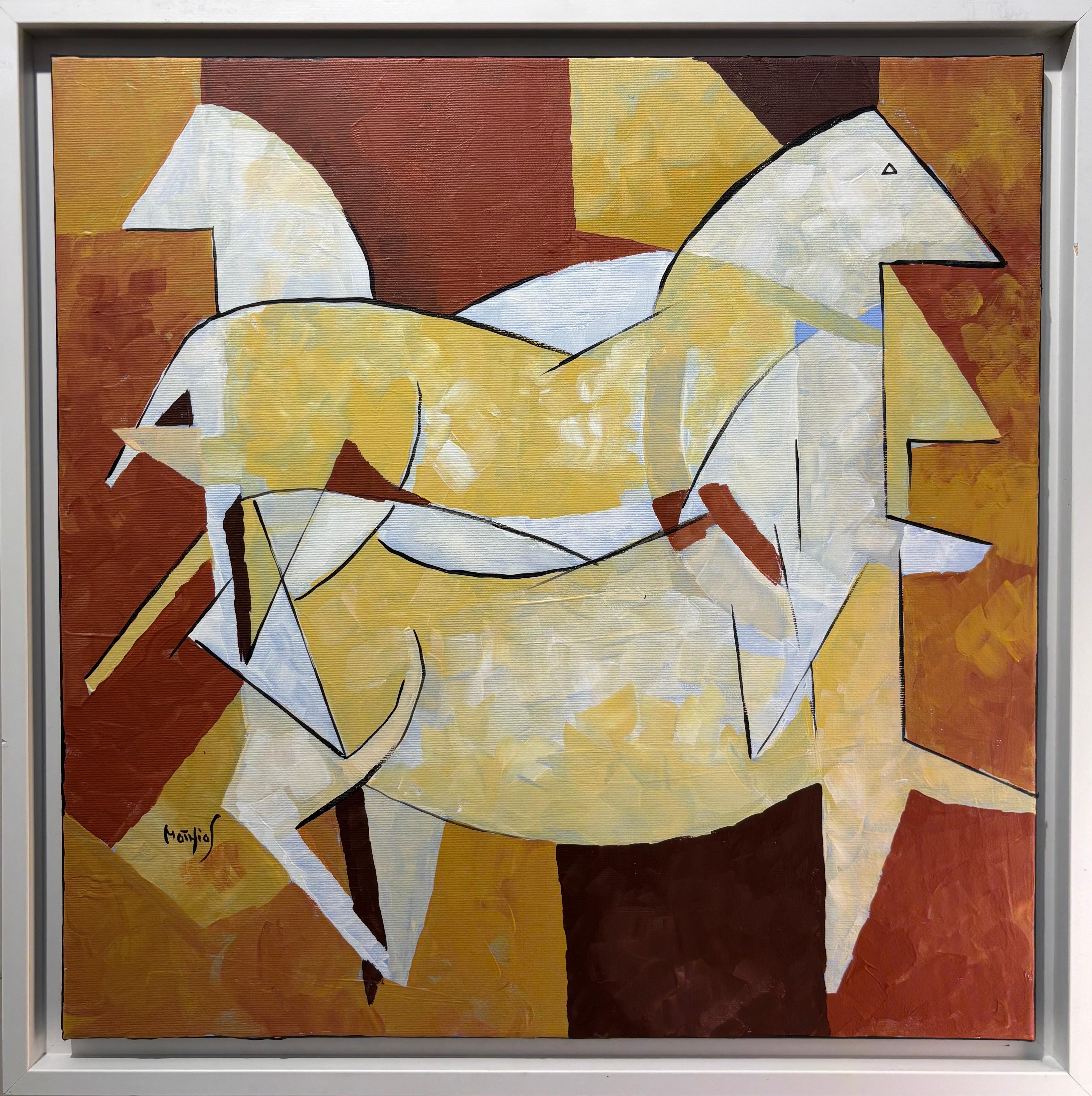 Cheval 364" – Lascaux-Inspired Cubist Horse Painting, Acrylic on Canvas, 2024