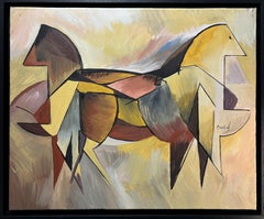 "Cheval 368" de Grégoire Mathias - Pintura cubista de caballos inspirada en Lascaux