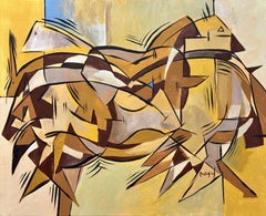 "Cheval 369, Licorne" by Grégoire Mathias–Lascaux-Inspired Cubist Horse Painting