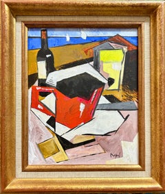 "Coffee Time" by Grégoire Mathias – Modern Cubist Still Life with Seaside View