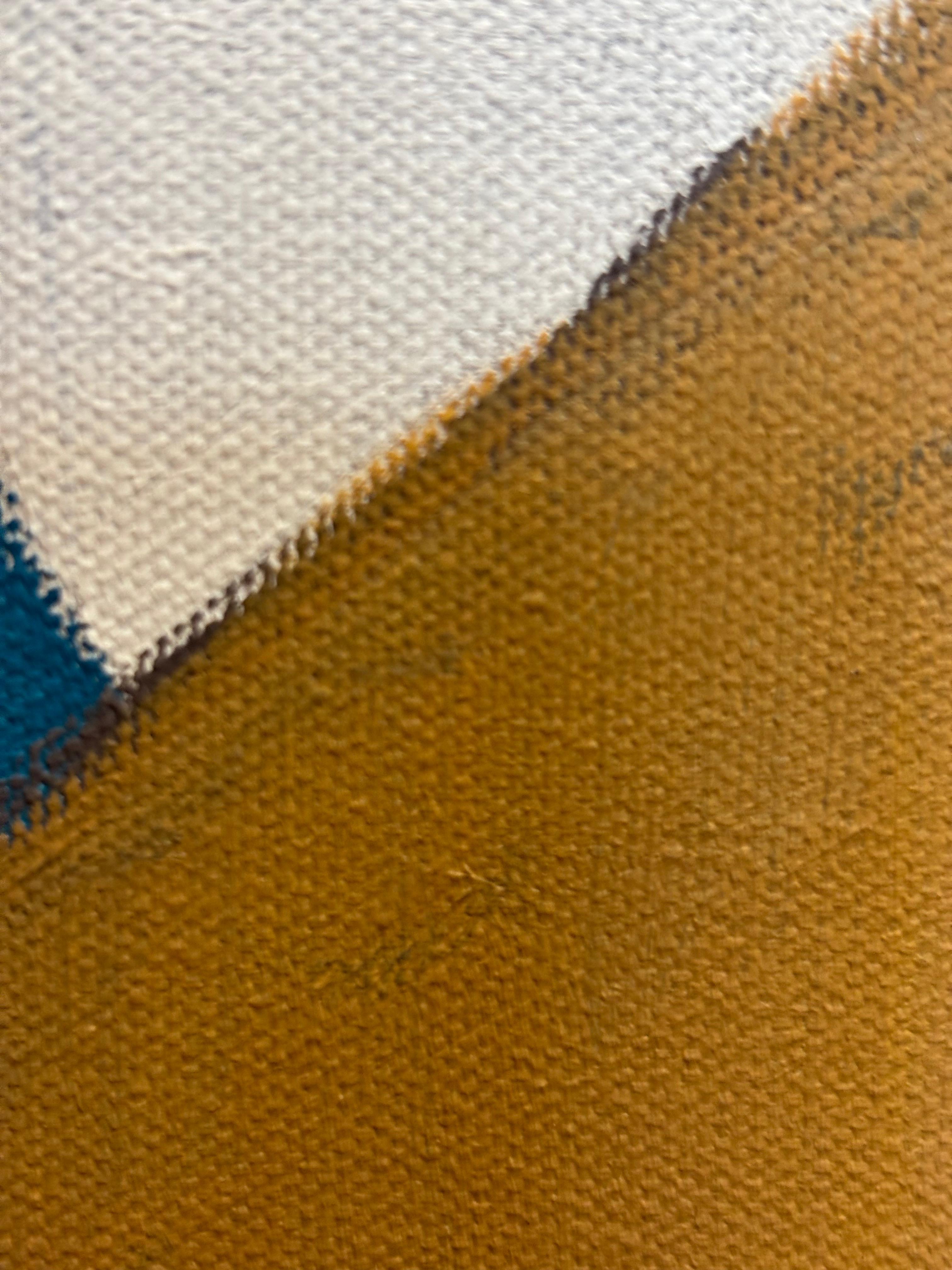Composition cubiste di G. Mathias - Cubismo astratto geometrico in blu e ocra - Figurative Painting Grigio di Grégoire Mathias