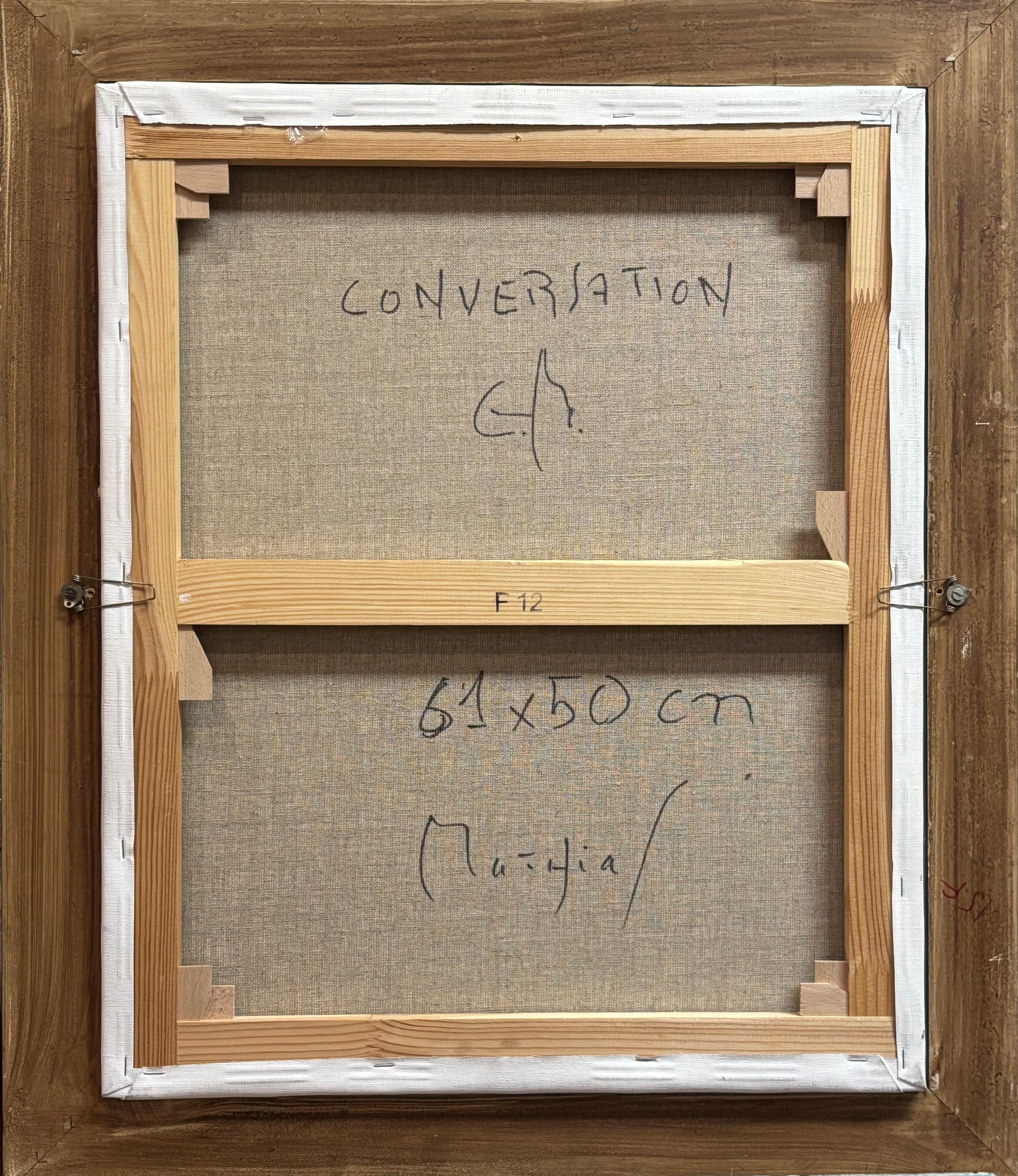 Conversazione di Grégoire Mathias - Ritratto cubista astratto in toni freddi in vendita 6