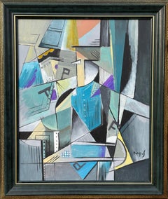 Conversation by Grégoire Mathias – Abstract Cubist Portrait in Cool Tones