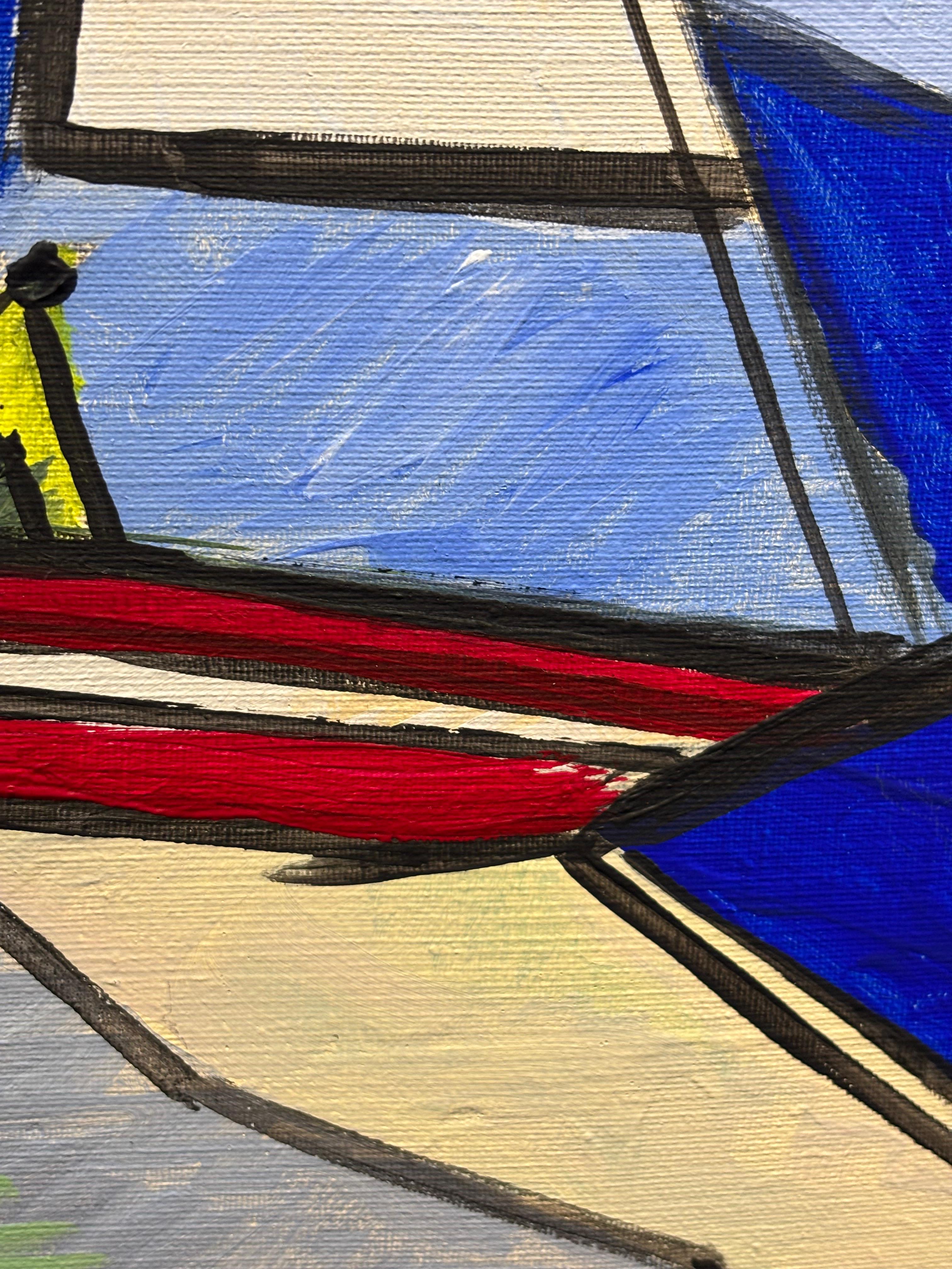 Côte Atlantique de Grégoire Mathias - Paisaje marino cubista moderno con veleros en venta 7