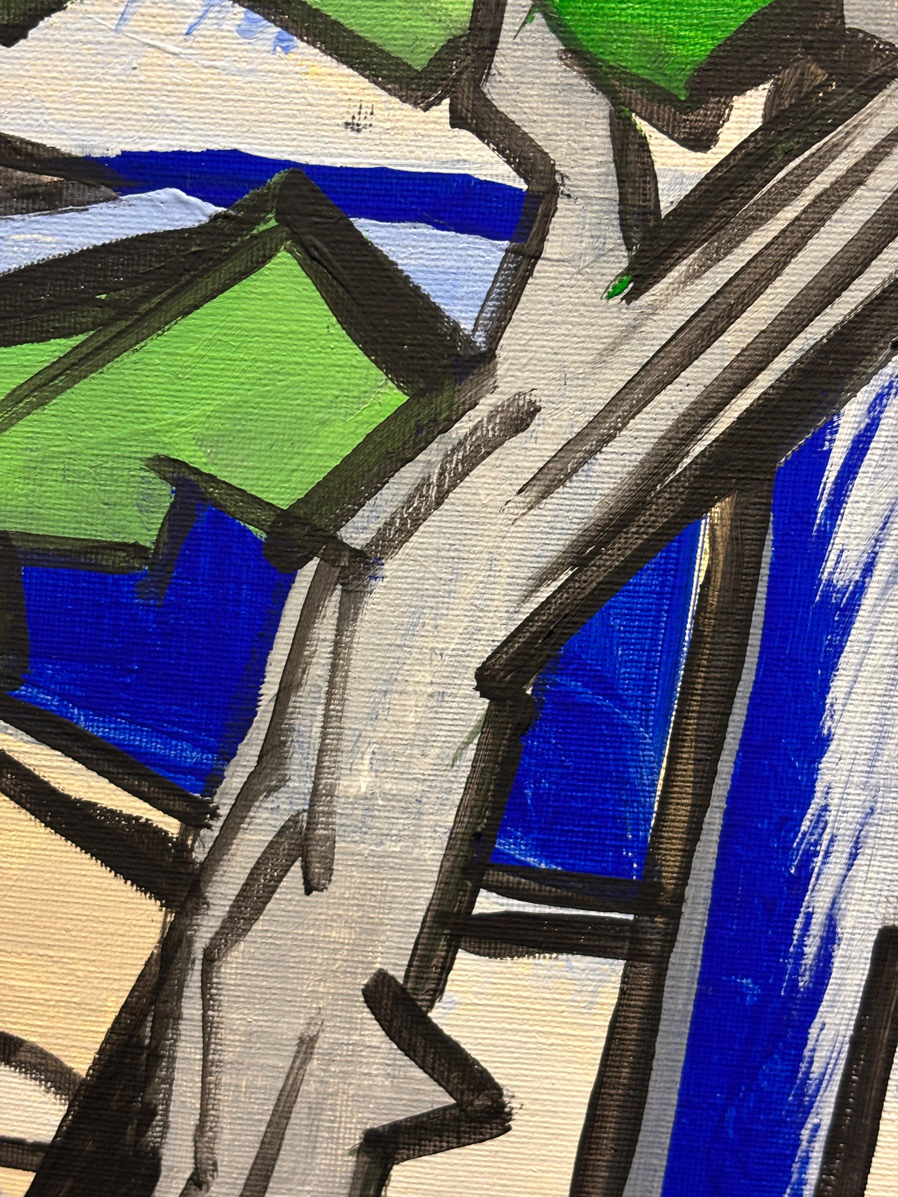 Côte Atlantique (Atlantic Coast) 
60 x 92 cm 
Acrylic on Canvas

In Côte Atlantique, French artist Grégoire Mathias captures the spirited energy of the Atlantic coast through a striking modern cubist lens. In this lively coastal composition,