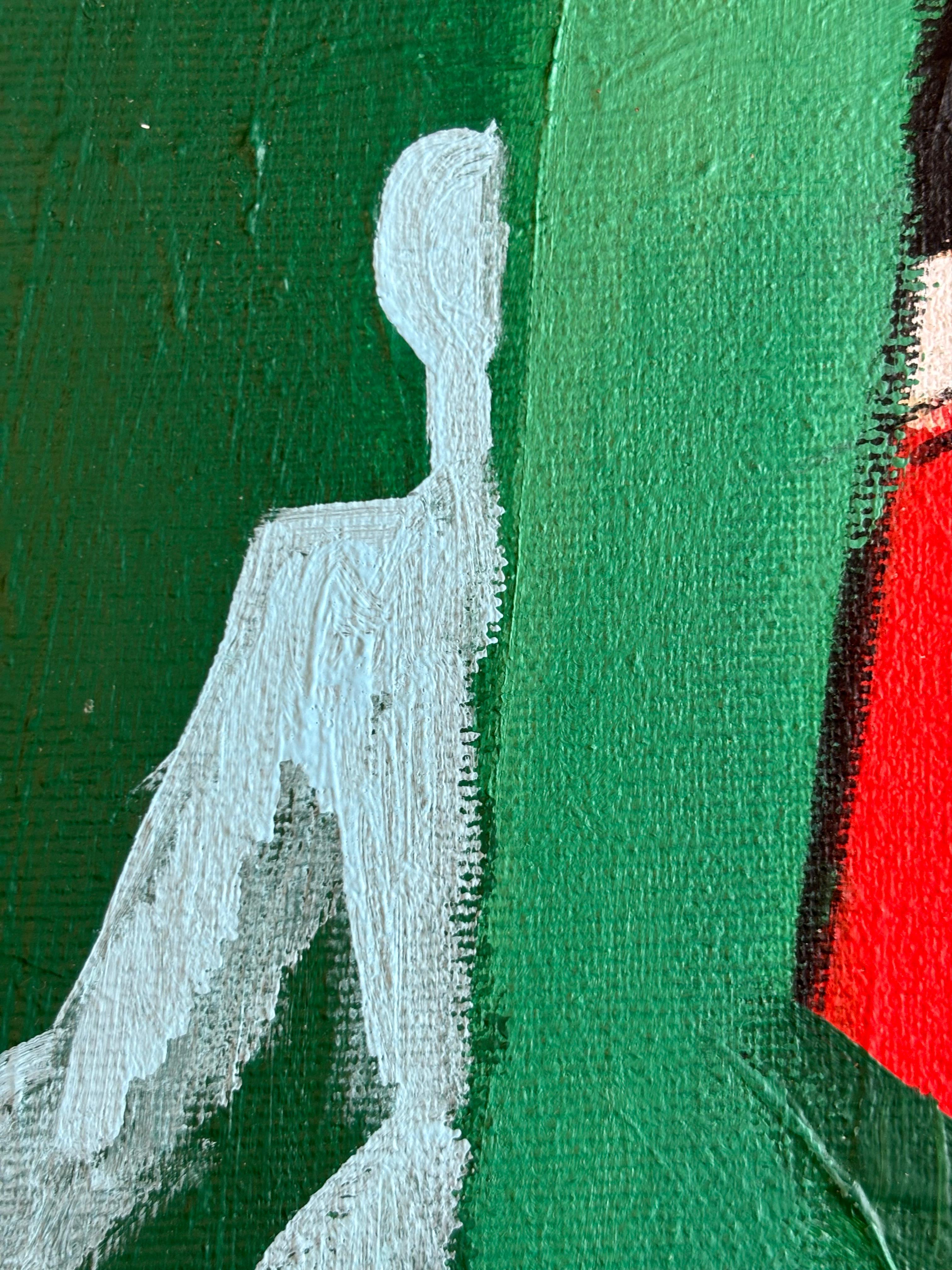 Crépuscule dans l'Atelier by Greg Mathias – Cubist Composition in red and green For Sale 9
