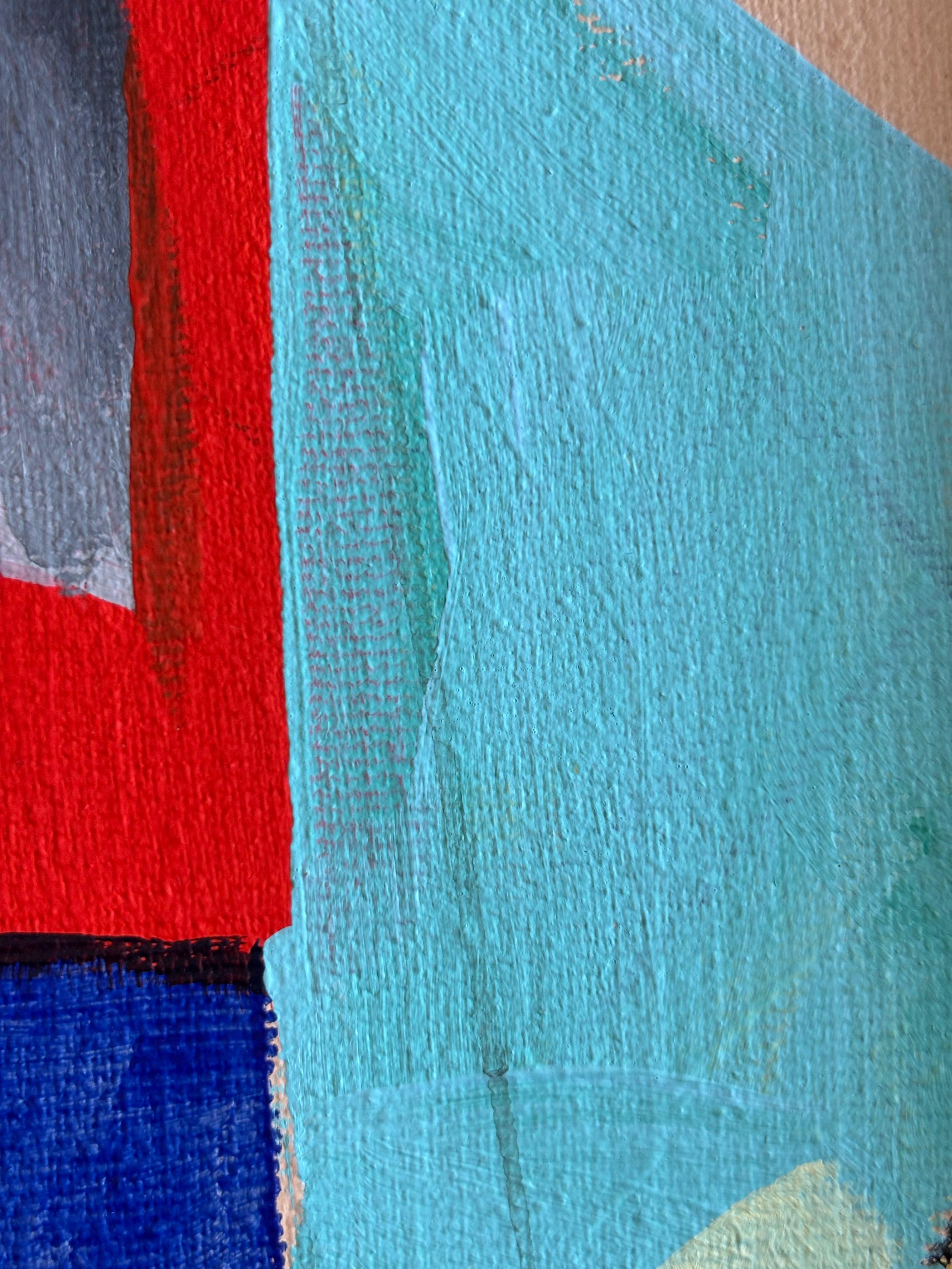 Crépuscule dans l'Atelier by Greg Mathias – Cubist Composition in red and green For Sale 1