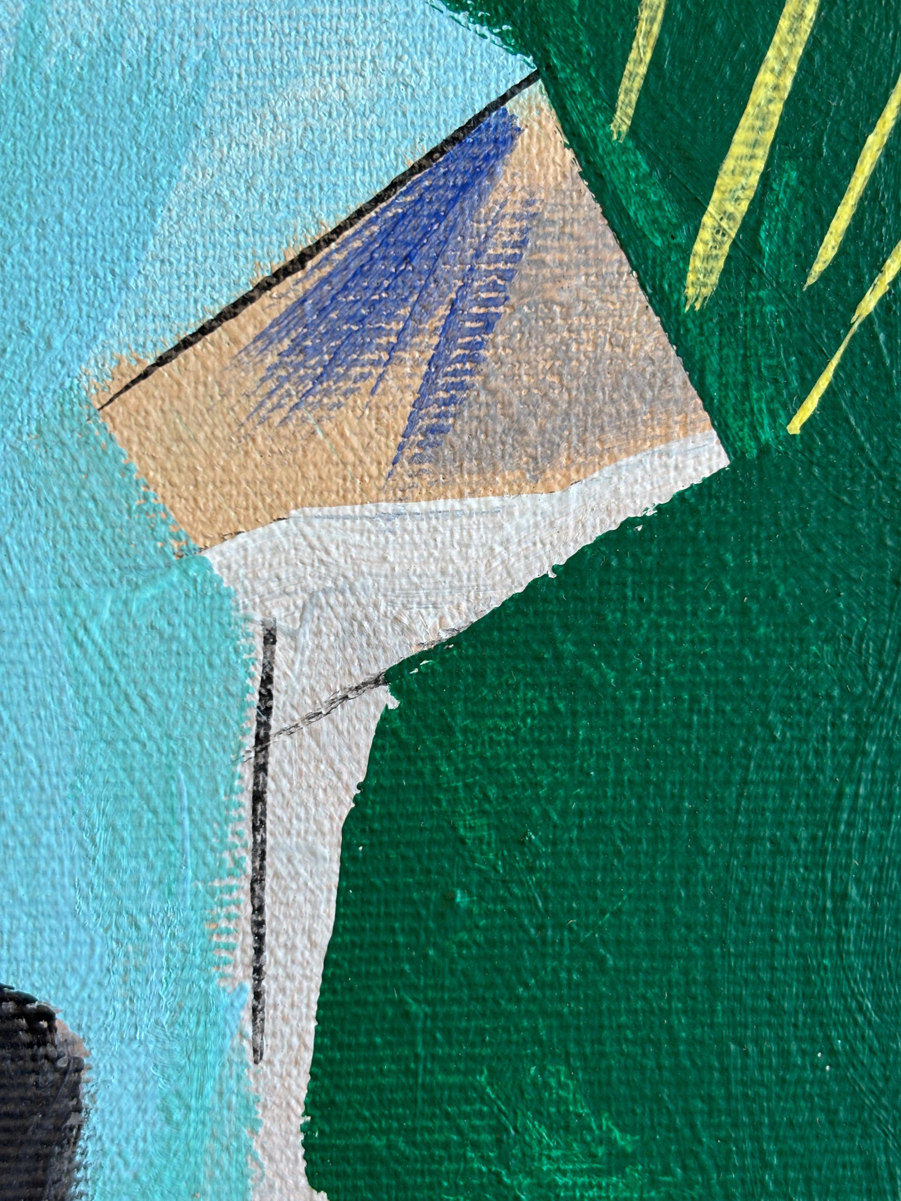 Crépuscule dans l'Atelier by Greg Mathias – Cubist Composition in red and green For Sale 3