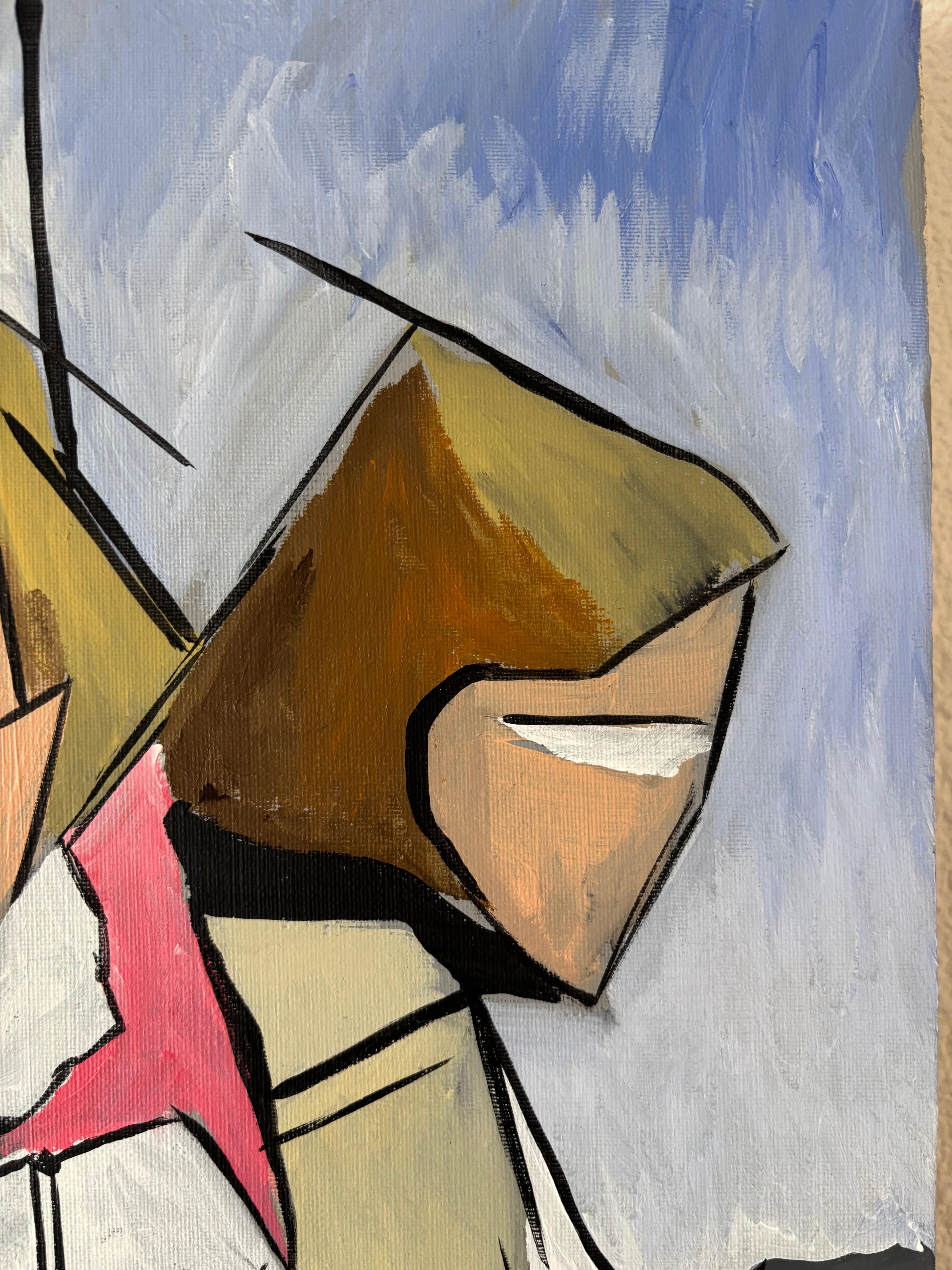 Deux Minutes by Grégoire Mathias – Acrylic on Canvas, Diachronic Cubist Portrait For Sale 8