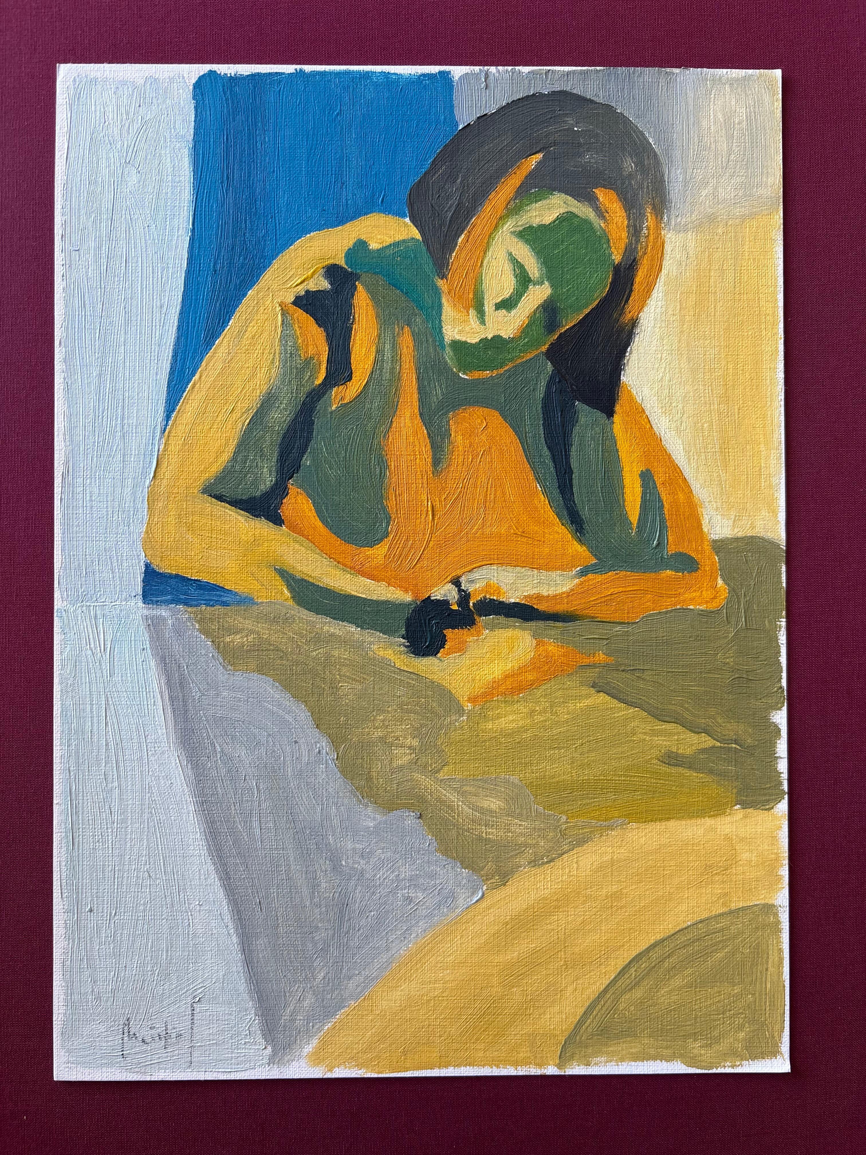 Ecriture by Grégoire Mathias – Expressive oil portrait of a woman writing For Sale 2