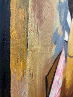 French Modern Cubist Abstracted Figures — Ochre Pink Grey, Large Format Acrylic