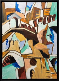 French Modern Cubist Architectural Abstraction — Venice Italy, Ochre Terracotta