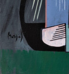French Modern Cubist Figurative Abstraction — Aegina Greece, Deep Blue Green