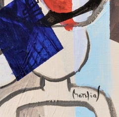 French Modern Cubist Nude Figurative Abstraction — Red Black Blue, Acrylic